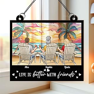 Macorner Personalized Window Hanging Suncatcher, Sunset at The Beach Besties Forever, Birthday Presents for Women Friendship, Best Friend Birthday Gifts, Besties Forever BFF Presents