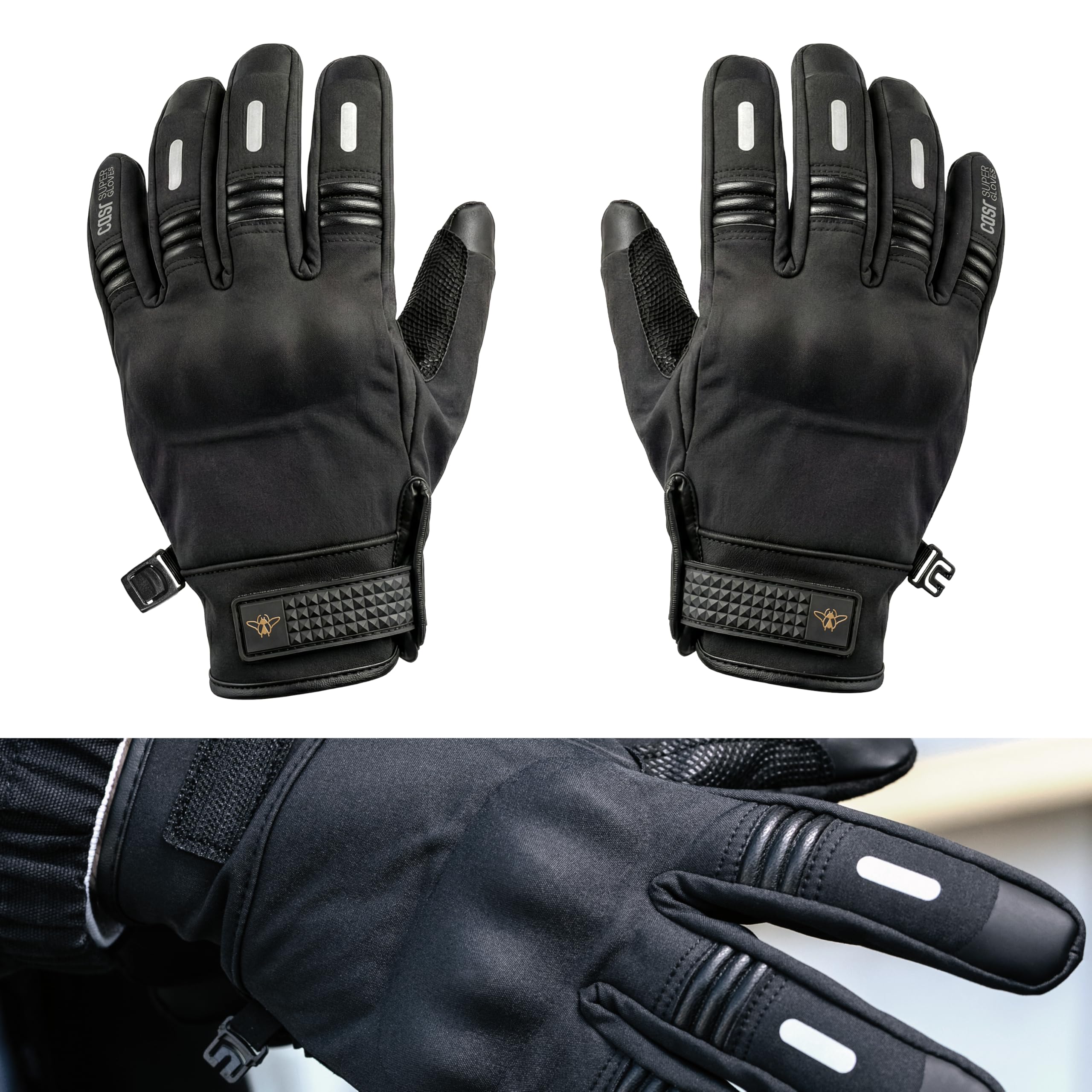 Casr Super Gloves – Gant Moto Homologué Homme Femme, Gant Mi-Saison, Accessoire Moto Étanche Et Coupe-Vent, Tactiles Avec Protection Renforcée Pour Cross, Scooter - Noir
