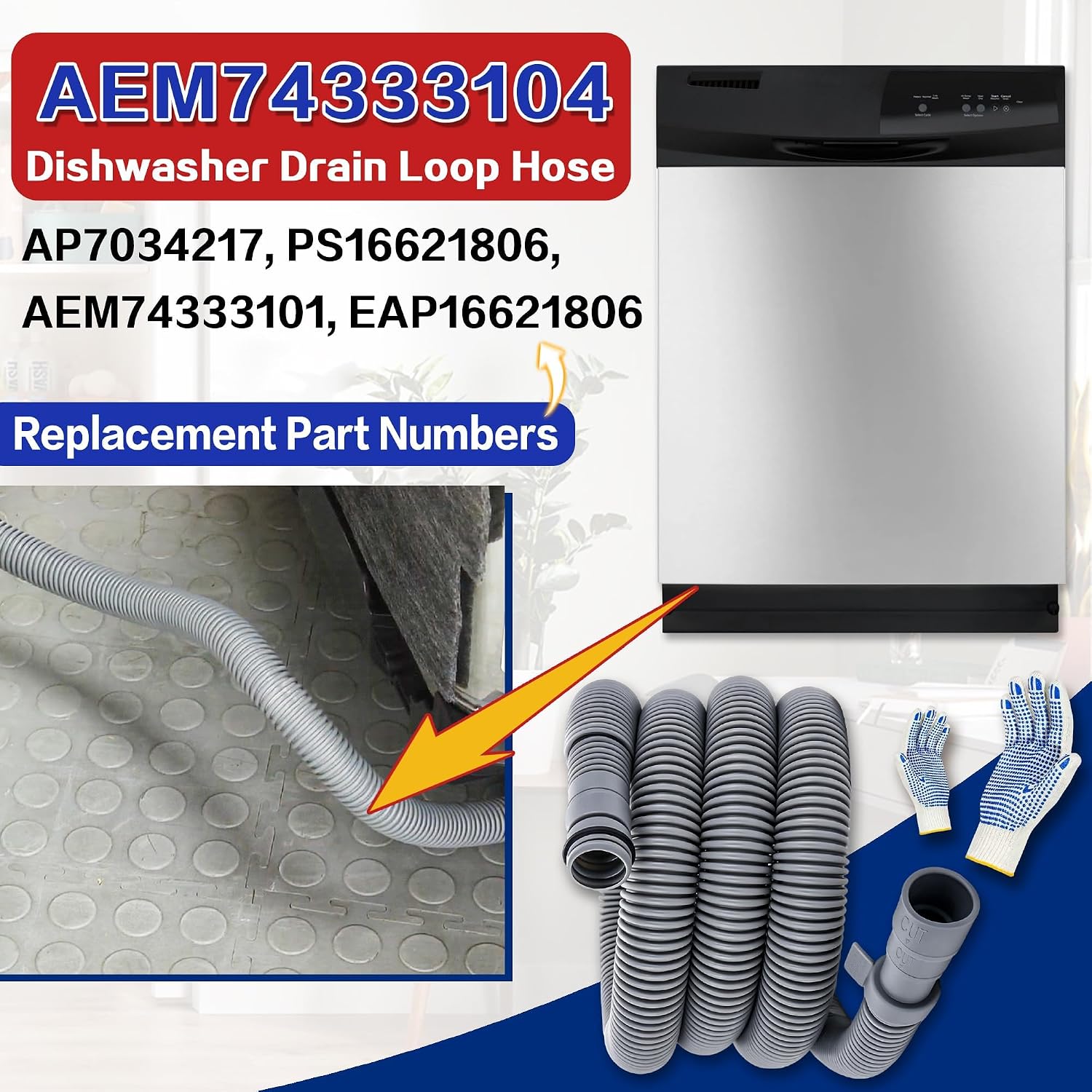 LDF5678ST LDFN4542D Dishwasher Drain Hose Fit for LG LDF5545BD LDF5545ST