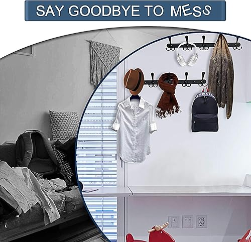 Miniatura 3 de Perchero resistente con 5 ganchos triples, ganchos de pared adhesivos y montados a tornillo para chaquetas, sombreros, toallas, bolsos, llaves,