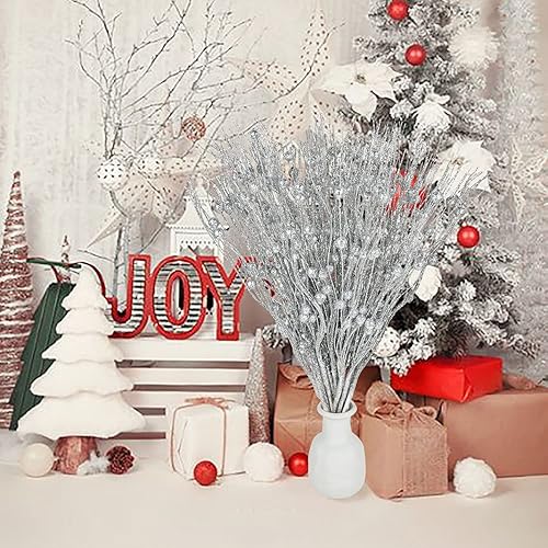 Miniatura 3 de DearHouse Paquete de 22 tallos de bayas con purpurina de Navidad, 16.5 púas artificiales de Navidad para festivales, manualidades y decoración del