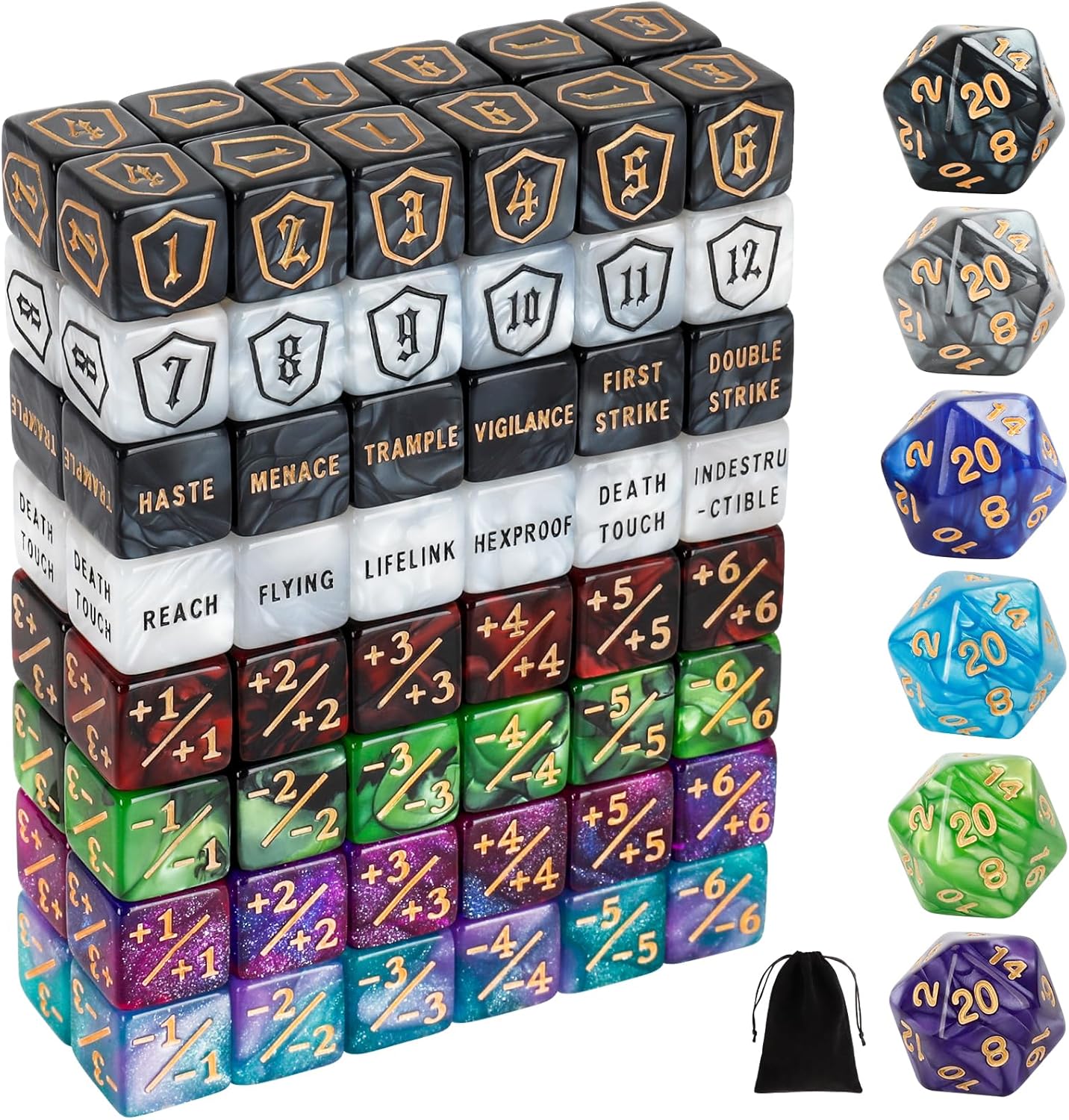 102 Pieces MTG Dice Counters Set Bulk Ability Keyword Tokens Shield Life Counters 6 Sided Dice for Magic The Gathering TCG Card Gaming Accessories (Dice Set A)