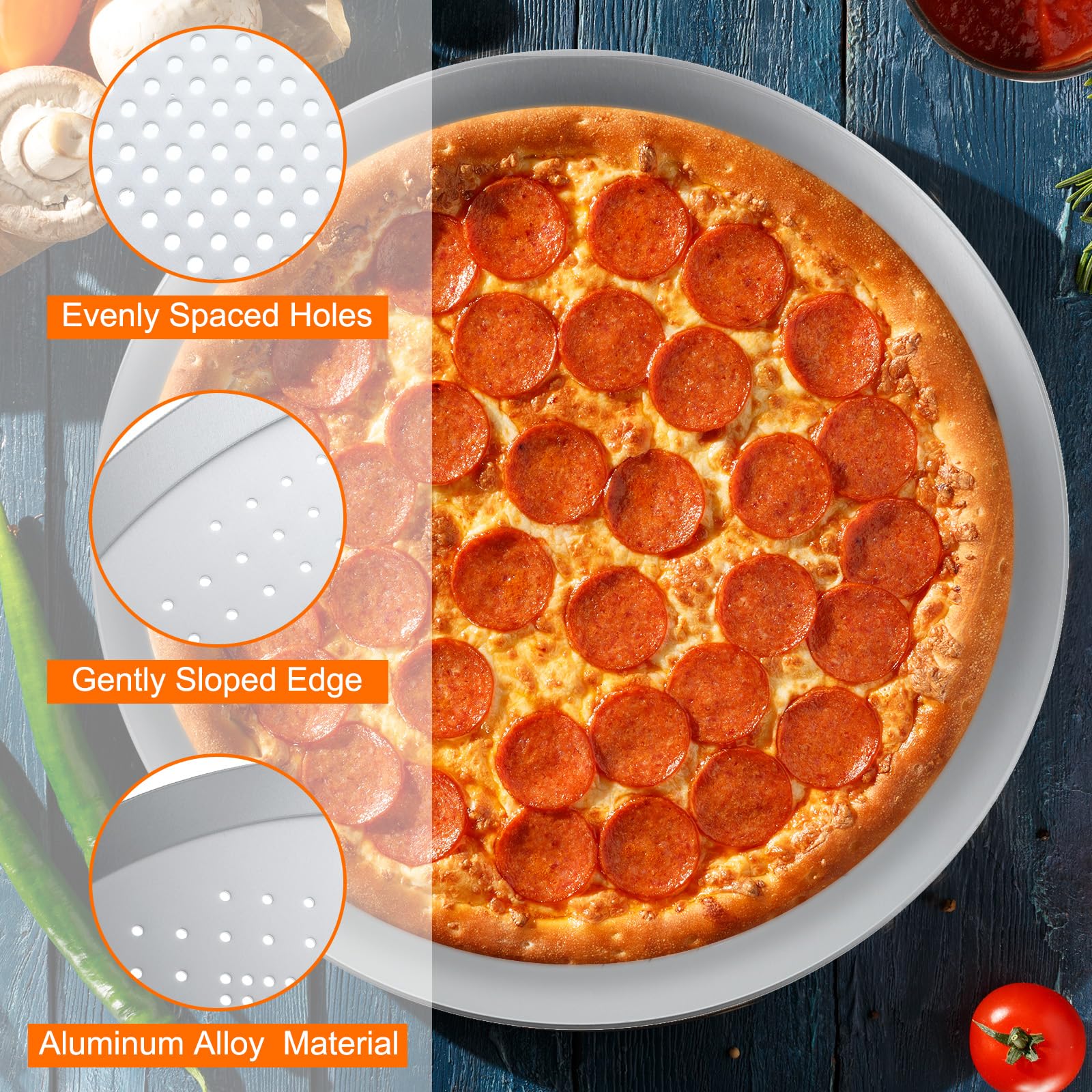 uxcell Écran à pizza, 33 cm en aluminium de qualité restaurant avec trous sans couture pour pizza, fête, cuisine, restaurant, cuisine, argenté, 33 cm
