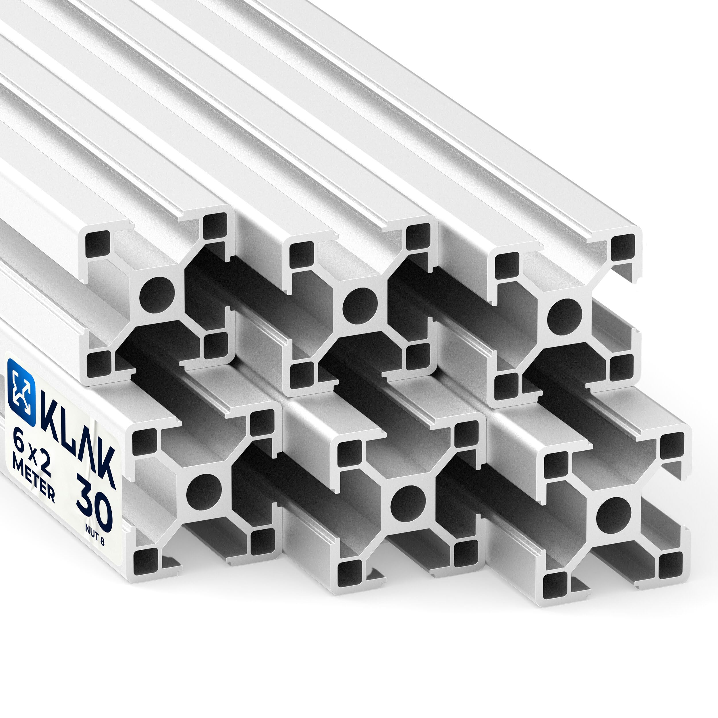 Produktbild von Alu Profil 30x30 Mm – 6 Stück à 2 M, Nut 8, Schwarz Eloxiert, Für Montage, Konstruktion & Maschinenbau