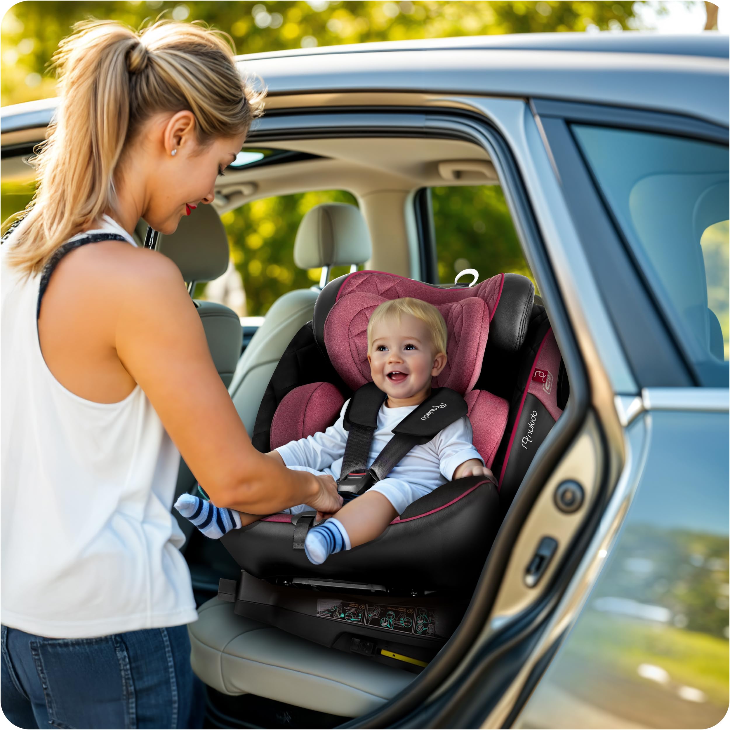 Nukido Kindersitz 360 Drehbar Autositz Kinder Kinderautositz i-Size ISOFIX 5 Punkt Sicherheitsgurt 0-12 Jahre Bis 36 kg Schwarz Rosa Prestige Line