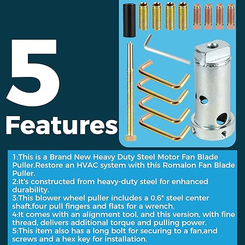 Miniatura 6 de Romalon Extractor de la rueda del ventilador de la cuchilla del ventilador FBP100 con acero resistente y eje central de acero de 58"