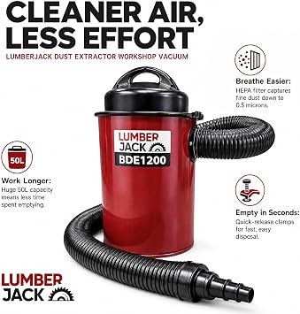 Lumberjack Dust Extractor Workshop Vacuum, 50L 1200W Dust Extraction 230V
