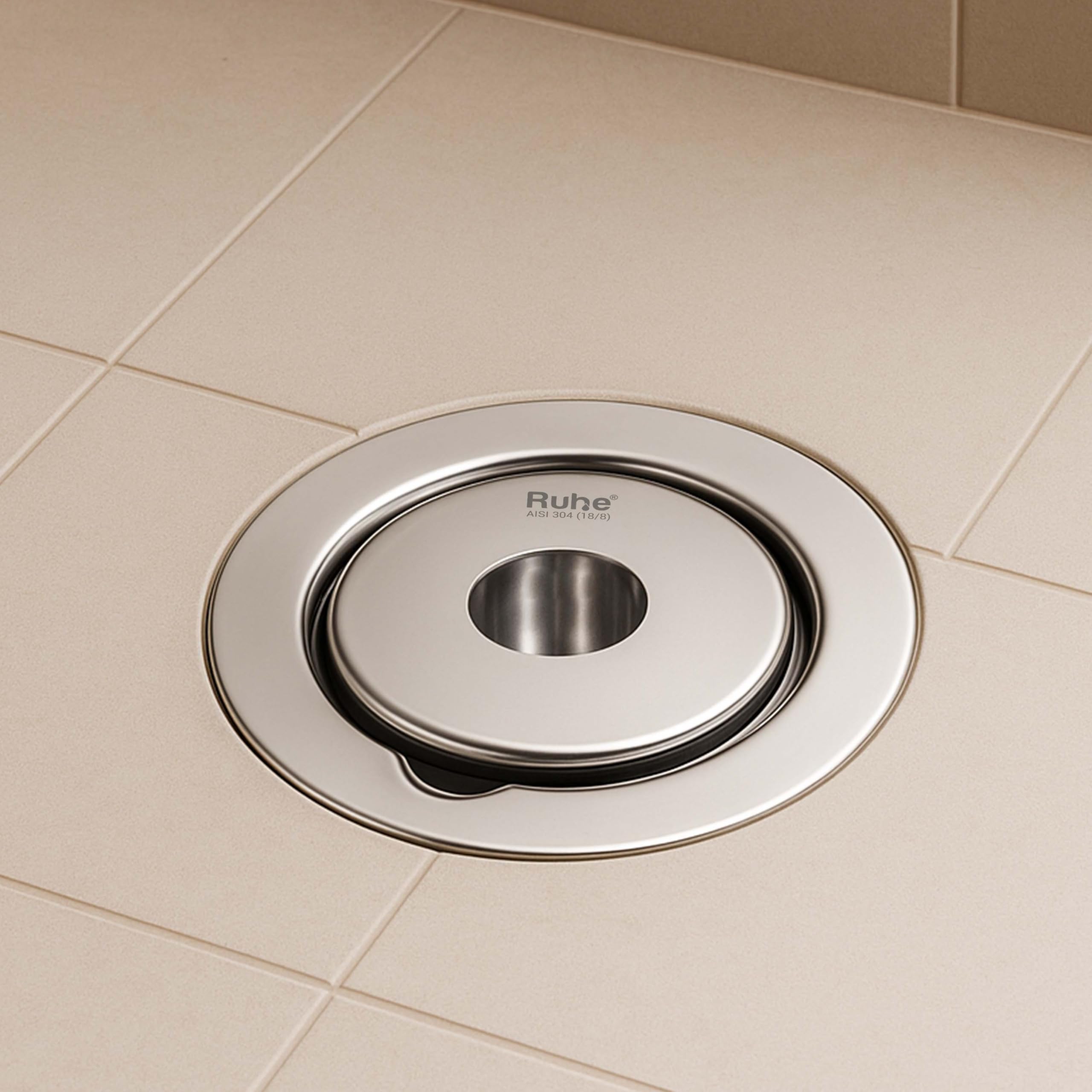 Ruhe® Full Moon Round Flat Cut Floor Drain | 304-Grade Stainless Steel Floor Drain Jali | 5 inches | Floor Drainer with Cockroach Trap/Jali and Hole