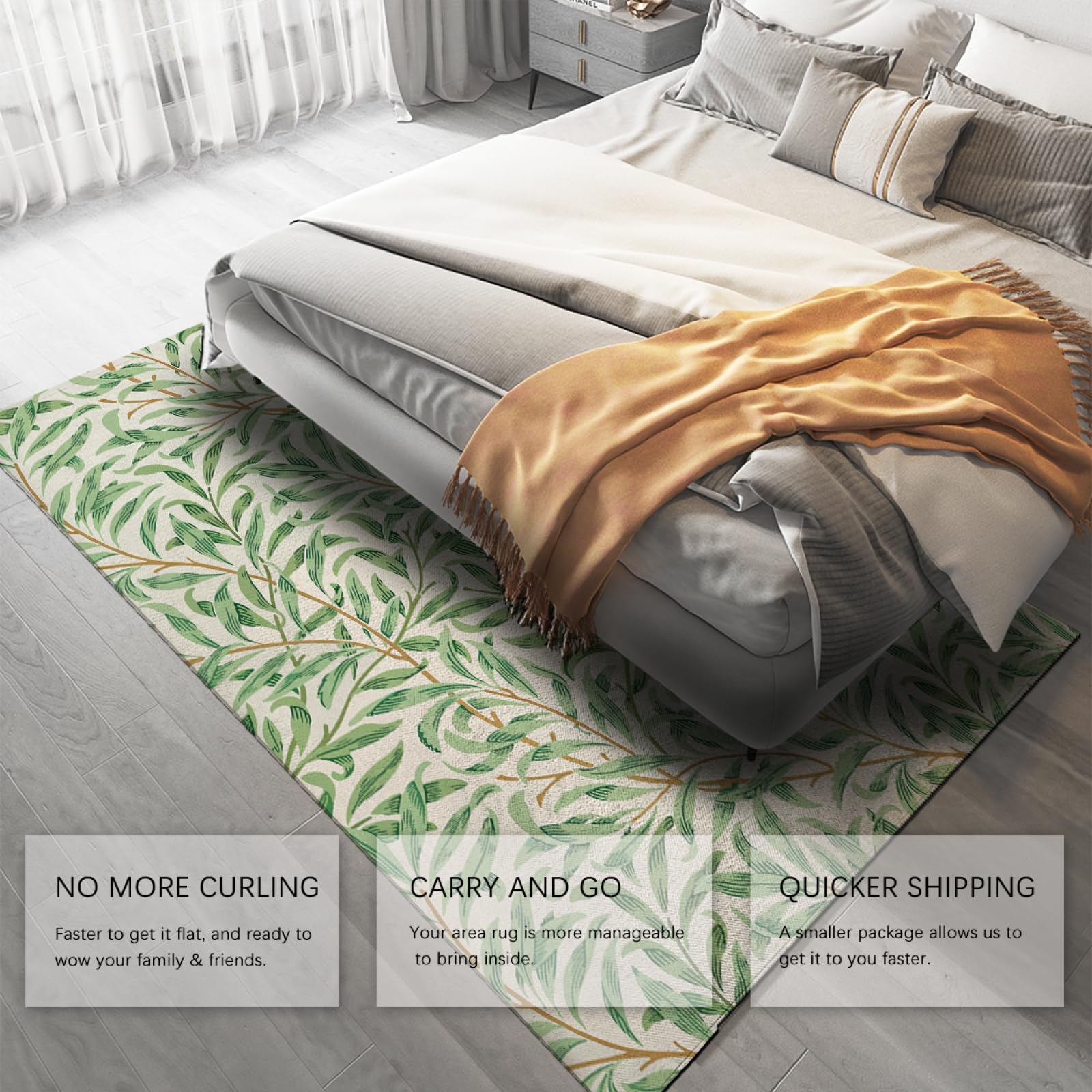 Indoor-Outdoor-Teppiche Grüne Blätter Druckbereich TeppichMorris Art Niederflorteppich für Kinderzimmer Esszimmer Küche Weiche Fußmatten für Haus 60 x 100 cm