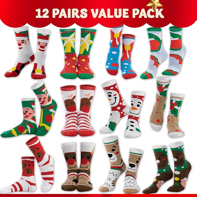JOYIN 12 Pares Medias Mujer Navidad Coloridas Unisex Adulto miniatura 3
