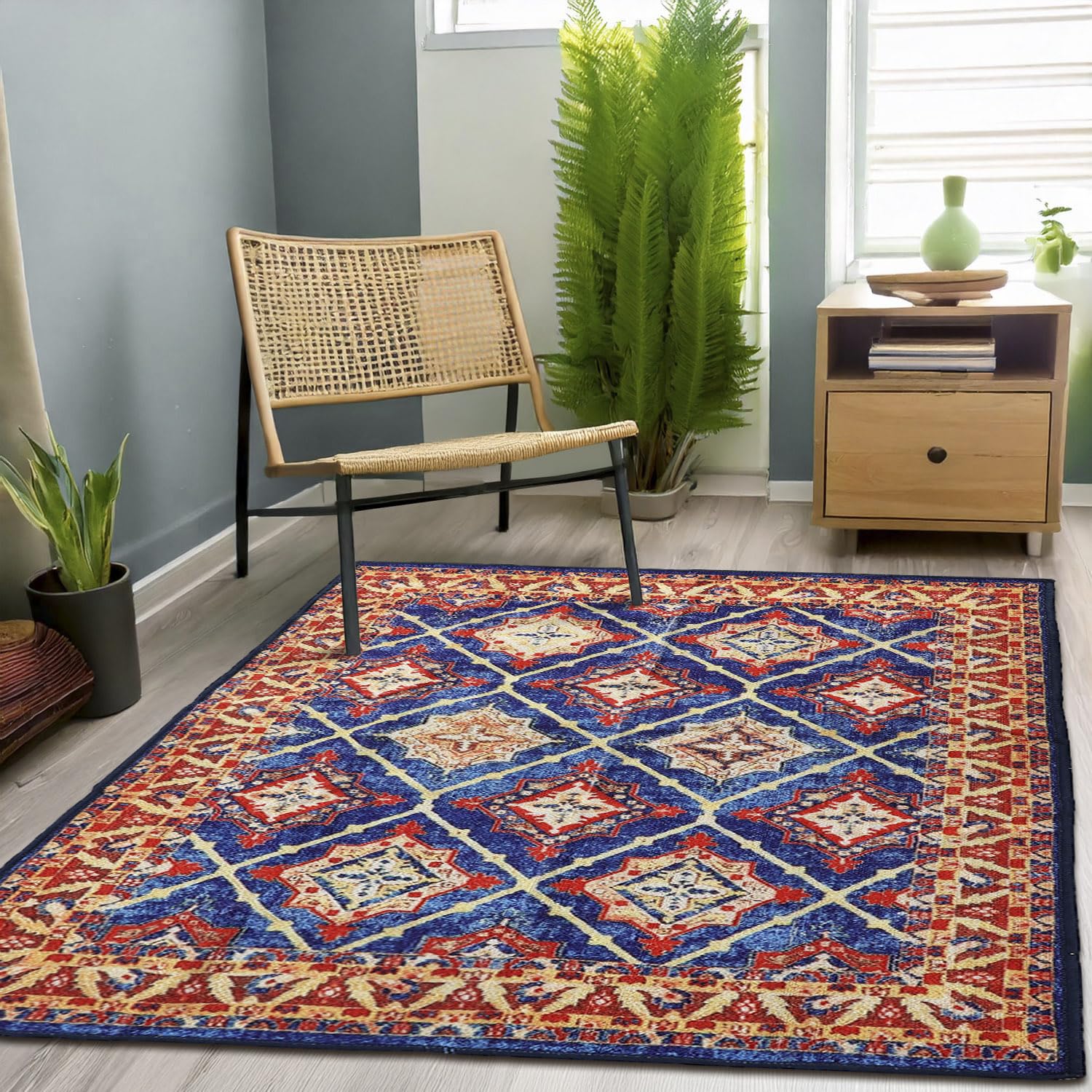Interieur Printed Vintage Persian Home Floor Decor Rectangular Carpet Rug Anti Skid Backing for Home, Living, Office, Rooms & Bedroom, Hallway (3 X 5 Feet, Multi, Pack of 1 Piece)