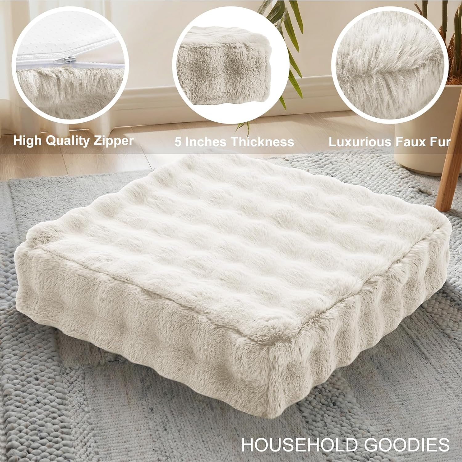 JKMAX 22 inches Floor Pillow for Adults - Large Meditation Cushion with Thick Foam & Soft Tufted Cover - Premium Outdoor Square Floor Cushion Seat - Yoga Pillows for Sitting On Floor - Almond White