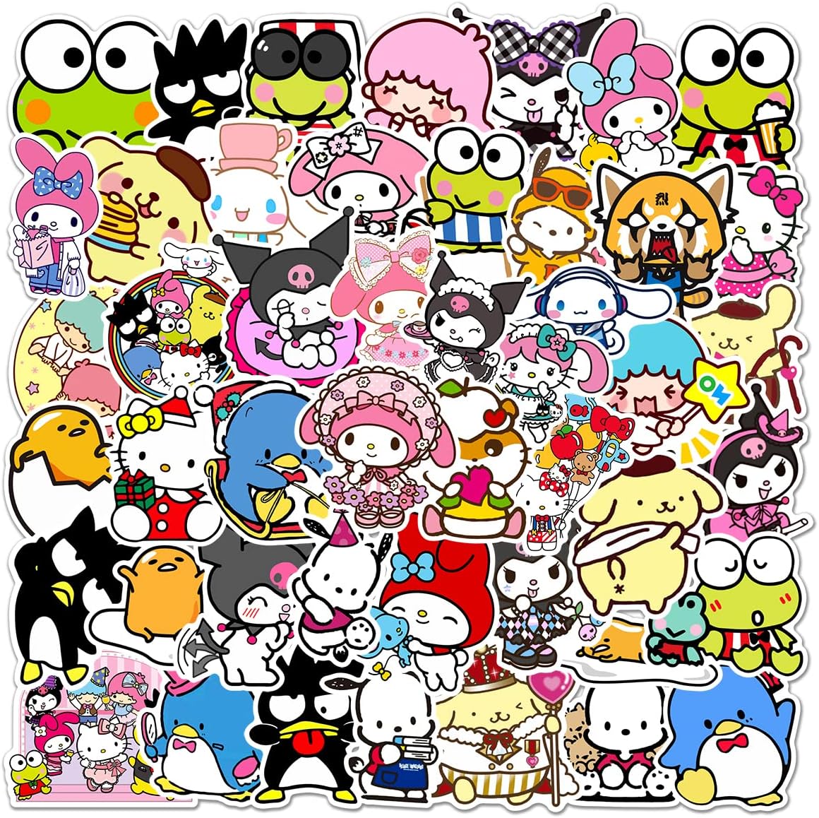 50Pcs Kawaii Sanrio Sticker for Kids, Cute Cartoon HelloKitty Kuromi Mymelody Waterproof Vinyl Stickers for Adult Teen Girl Water Bottle Laptop Phone Computer Guitar Notebook Skateboard Scrapbook