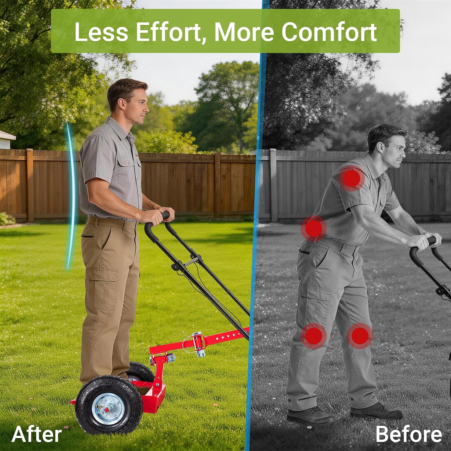 Lawn Mower Wheels Sulky, Walk Behind Mower-Sulky, Lawn Trailer with Dual 10" Vacuum Tires for Mower, Easy Forward & Reverse Lawn Mower Trailer, Red