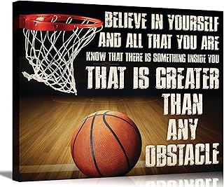 Inspirational Basketball Canvas Wall Art Greater Than Any Obstacle Motivational Wall Decor Pictures Home Office Inspirational Quote Sport Poster Print for Boys Men Home Decoration Ready To Hang