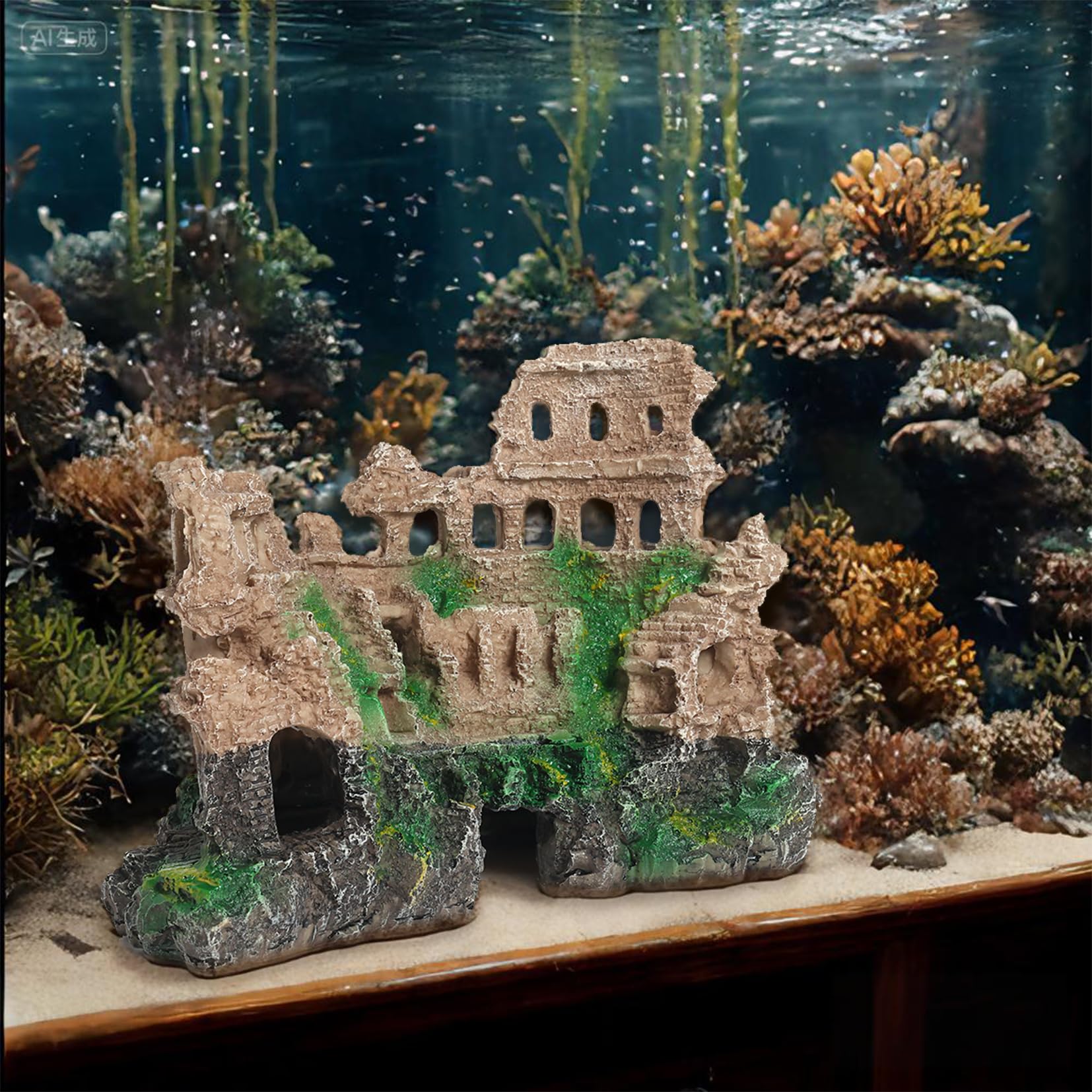 Aquarium-Dekoration, groß, römische Säule, Ruinen, Aquarium-Höhle, Versteck | Römische Säule aus Kunstharz, Ruinen für Aquarien. Höhlenversteck für Betta & Garnelen. Stabil für Süß- und Salzwasser