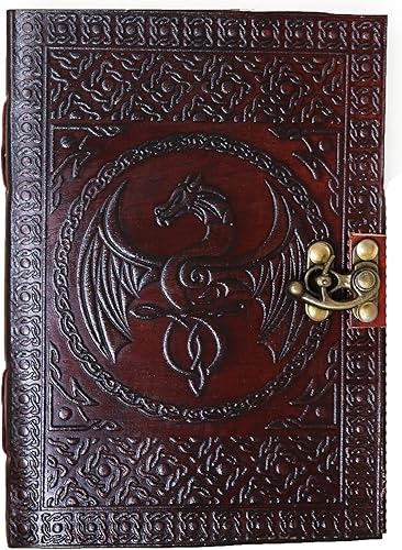 jaald Diario de cuero de dragón de 7.1in en blanco, libro de sombras, libro de hechizos de cuero, cuaderno de bocetos para artistas