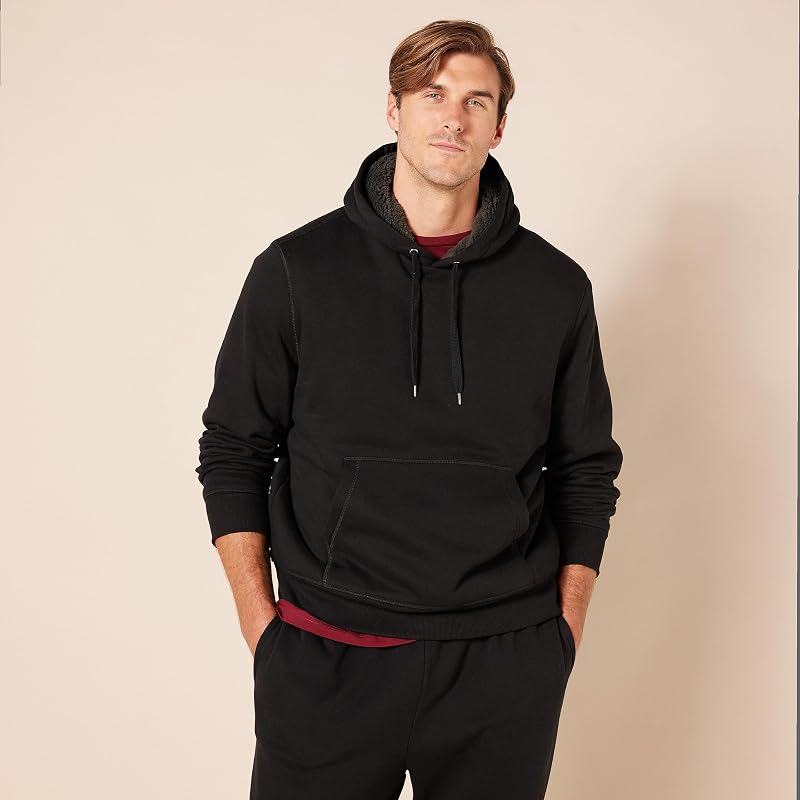 Amazon Essentials Men's Regular Fit Sherpa-Lined Pullover Hoodie, Black, X-Large image 6