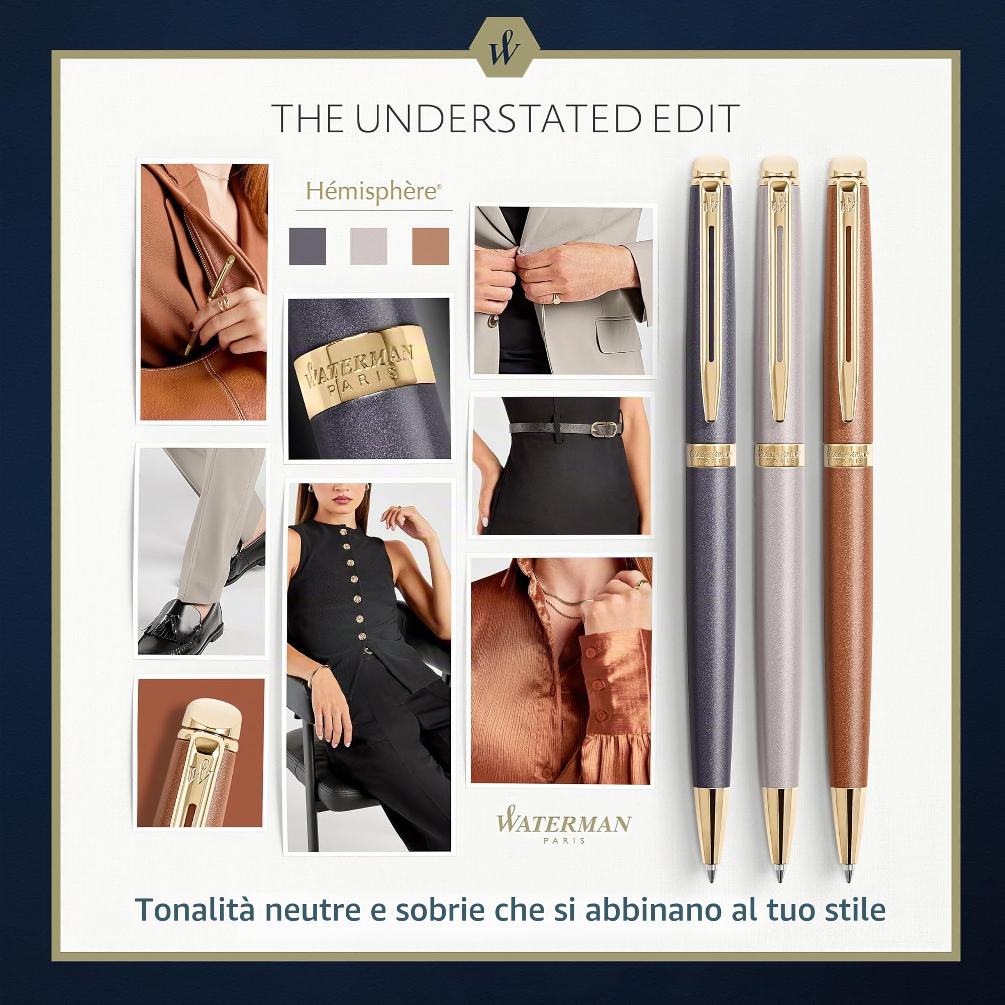 Waterman Hémisphère Penna a sfera | The Understated Edit | Grigio pietra | punta media | Inchiostro blu | confezione regalo