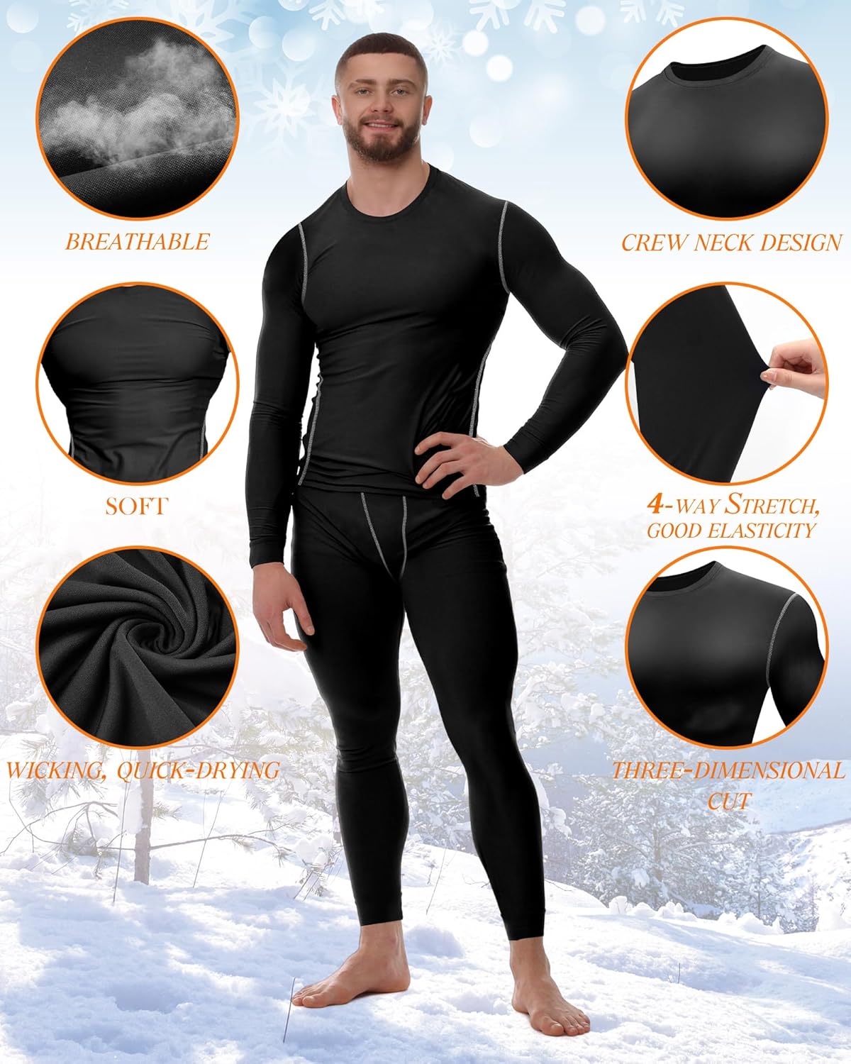6 Pack Men's Thermal Compression Shirt Long Sleeve Fleece Lined Winter Sports Running Base Layer Top for Cold - Image 2