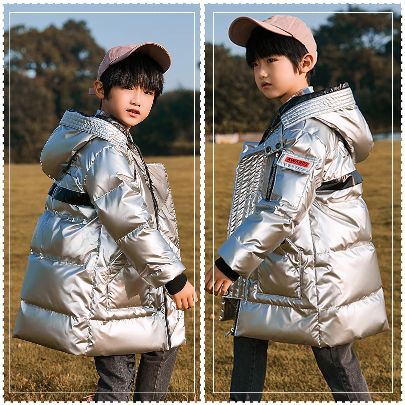 Abrigo de Pluma Niños Chaqueta de Invierno Engrosada Brillante Parka Abrigo Acolchado con Capucha
