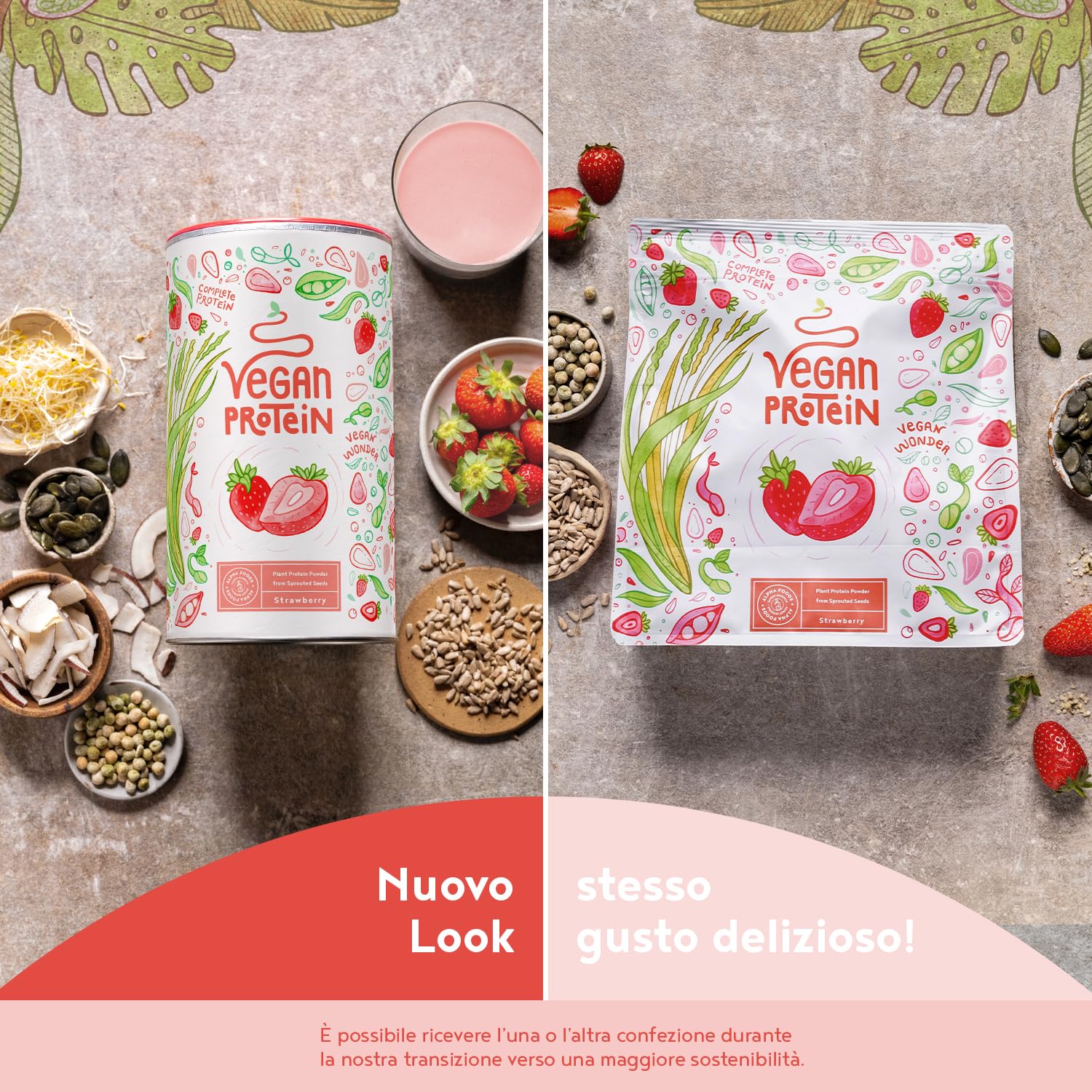 Proteine in Polvere Vegane | Gusto Fragola | 18g Proteine Vegetali Isolate di Pisello, Riso e Girasole | Massa Muscolare | 600g Vegan Protein Powder | Alpha Foods