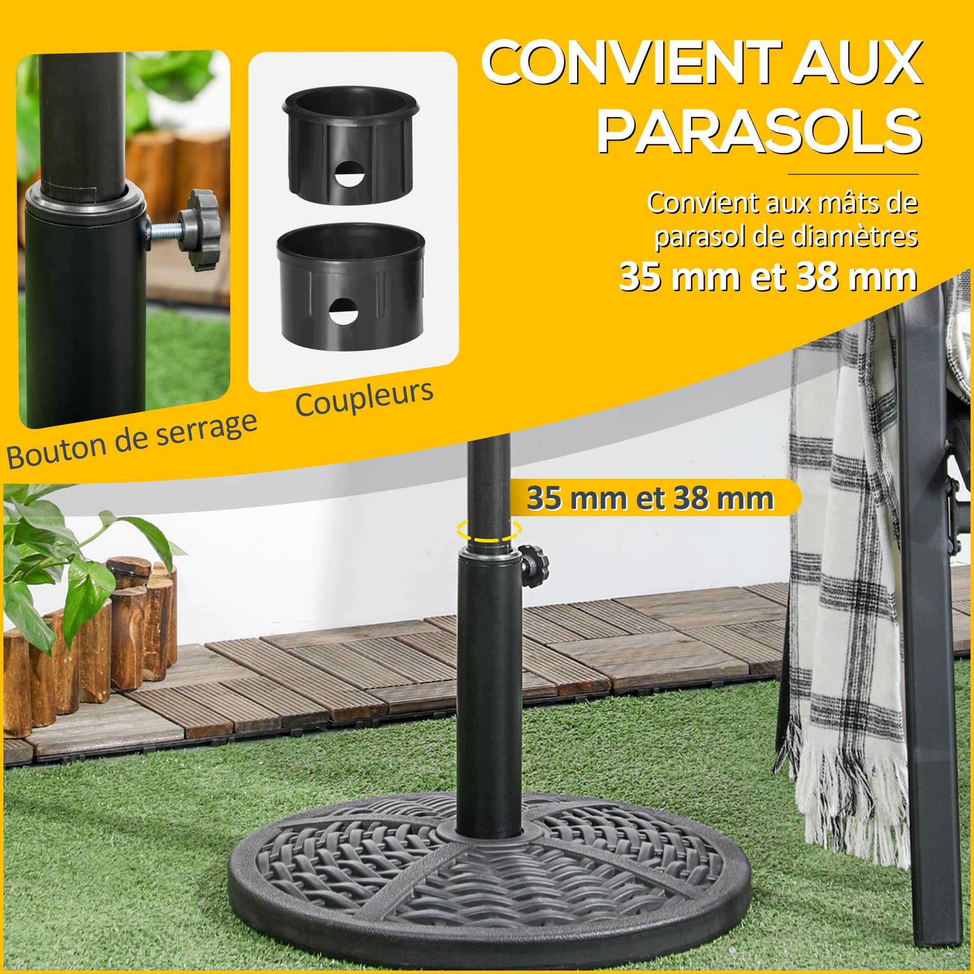 Outsunny Pied de Parasol Base de lestage Parasol Ø 45 x 33H Poids Net 9 kg Noir