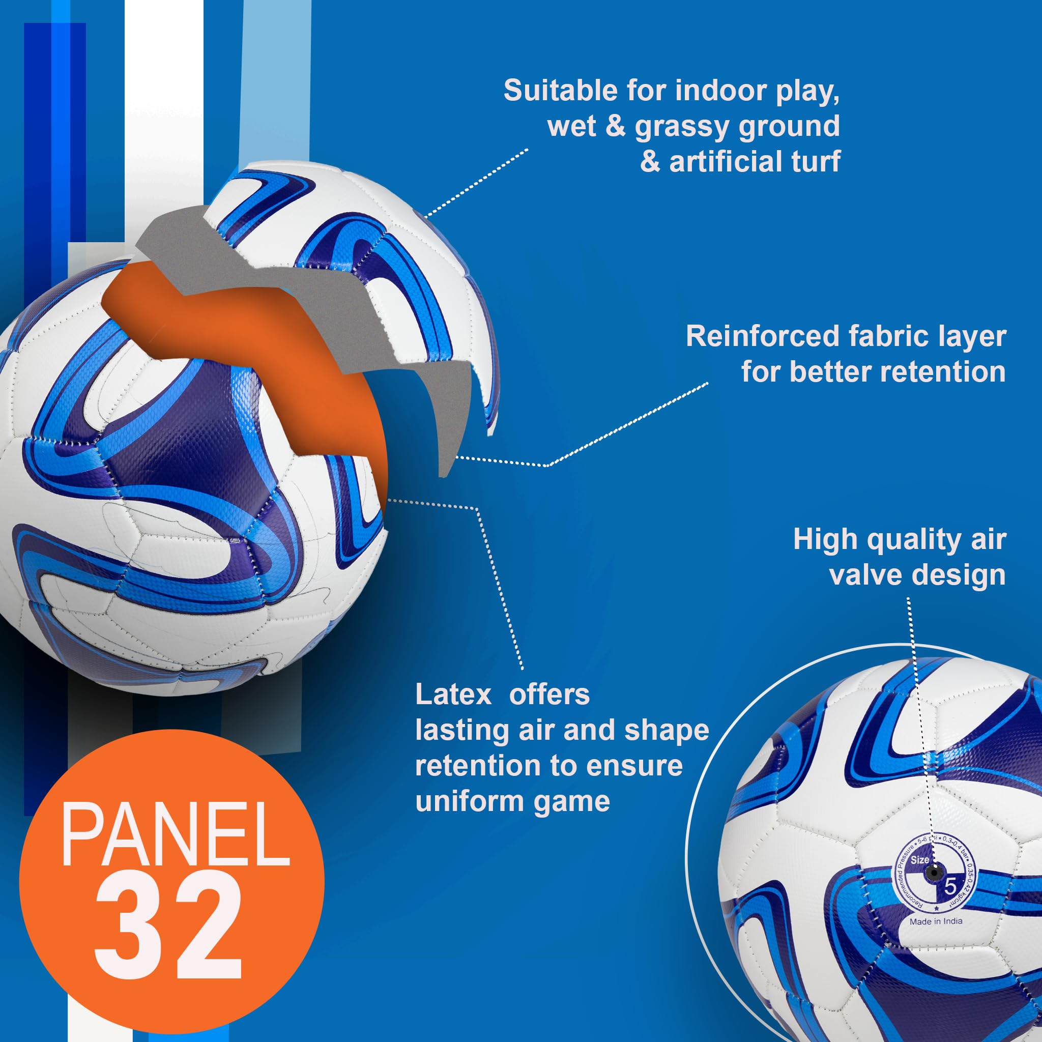 WHACKK Pele Football Size 5 Blue White | Match & Training Football for Kids, Teens & Adults | Durable All-Weather Ball for Grass, Turf & Street Play 1