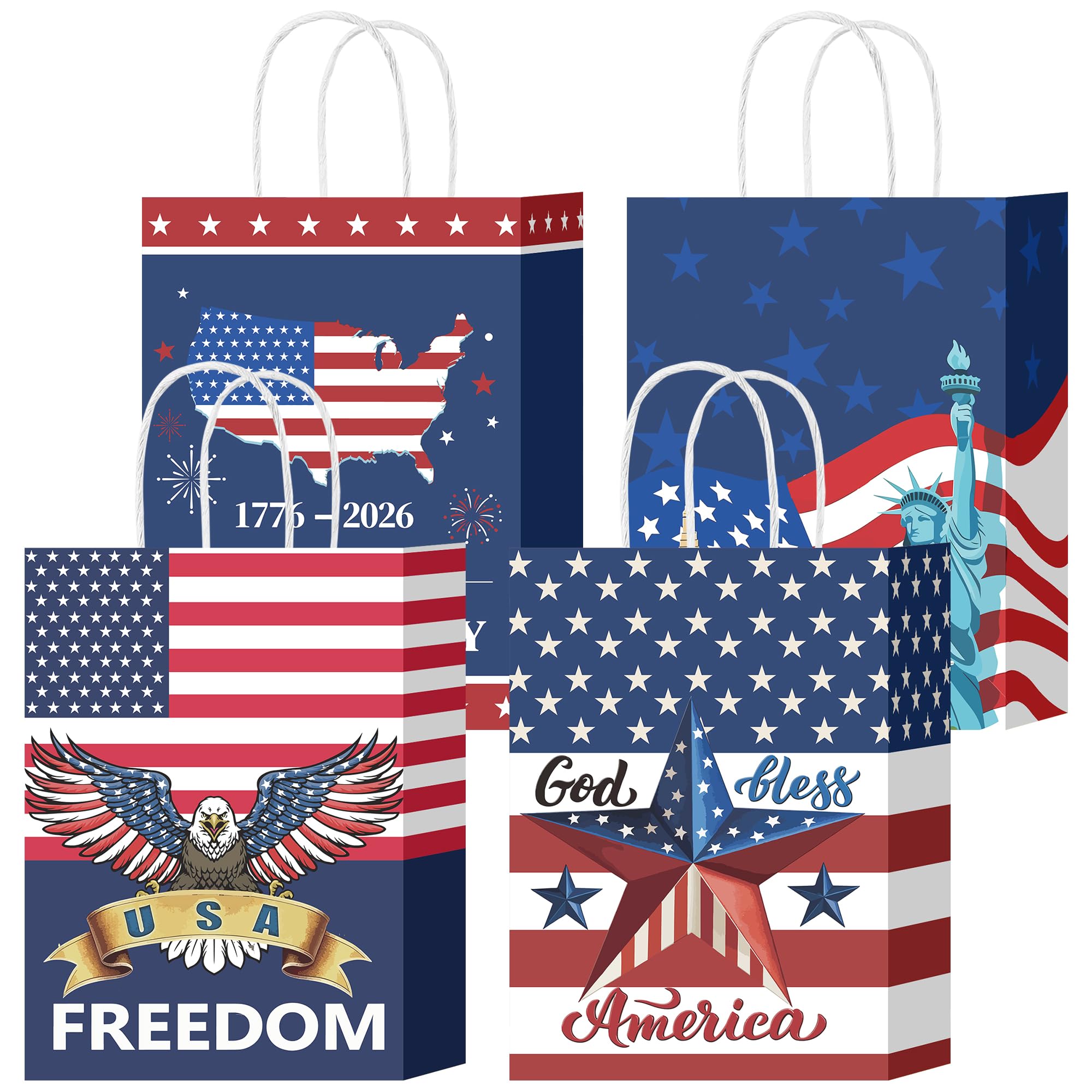 Bolsas de regalo patrióticas W WINTMING de papel con asas 8