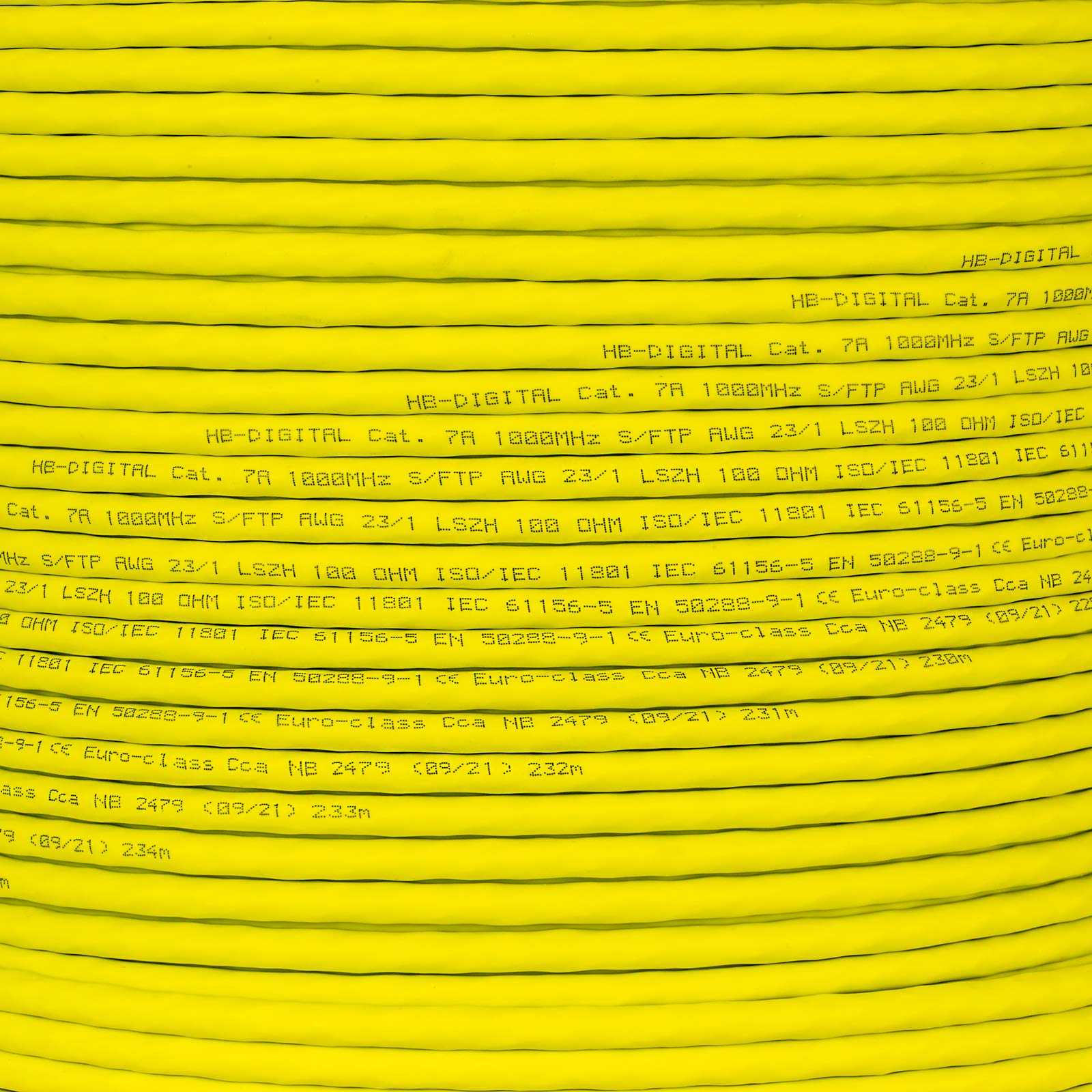 HB-DIGITAL Cavo di rete CAT.7a, giallo, 50 m, Ethernet LAN AWG23, in puro rame S/FTP PiMF LSZH, senza alogeni, RoHS-Compliant, installazione dati PoE 10 Gbit/s max. 1200 MHz + spelafili