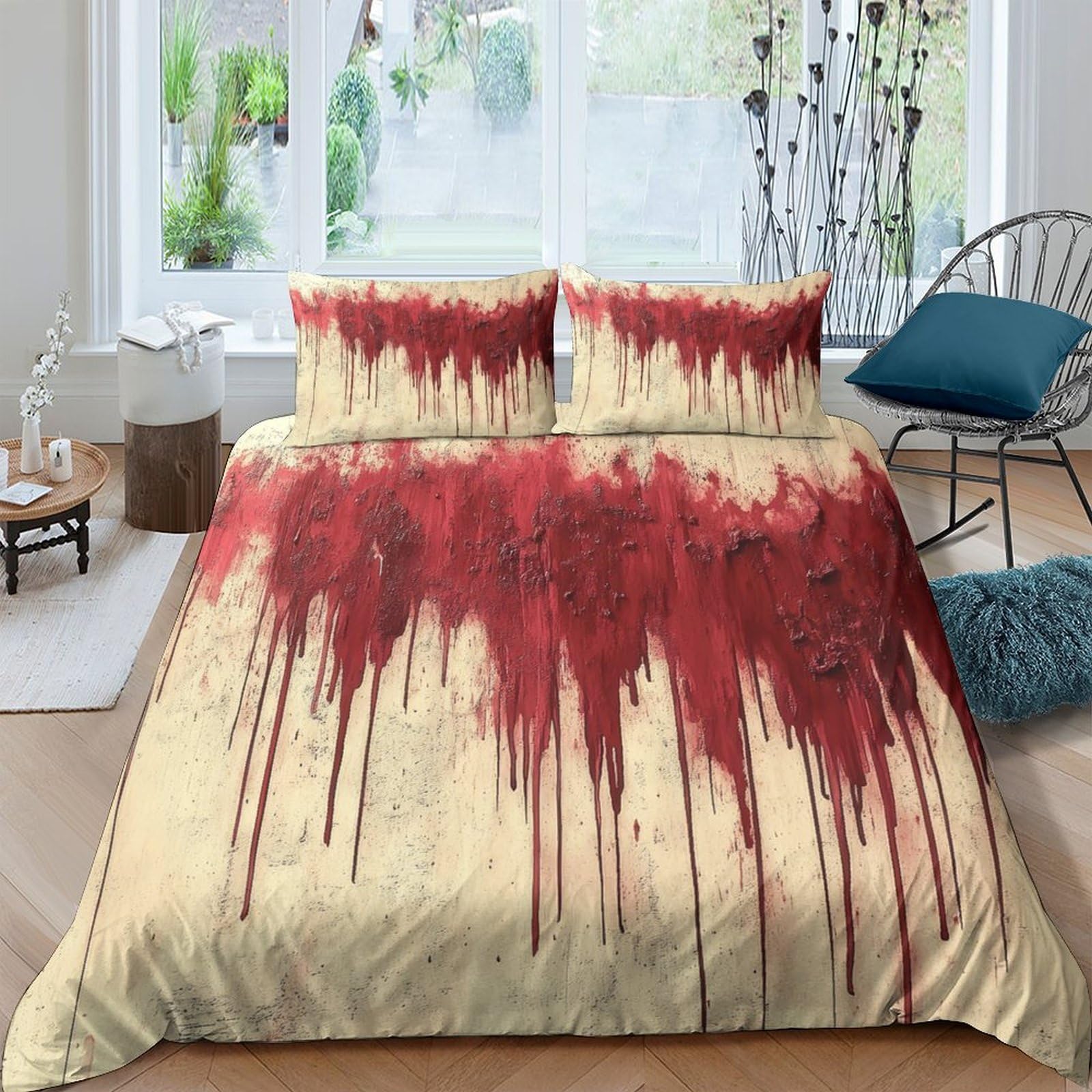 Ctjqhvkz Style-5 3D Printed Blood Splatter Fitted Sheet Microfiber Soft Bedroom Decor Horror Stain Mattress Cover For Home Guest Room Single（135X200cm）