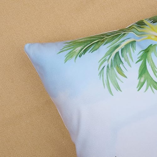 Miniatura 4 de Bonhause Juego de 4 fundas de almohada de playa de verano de 18 x 18 pulgadas, diseño de estrella de mar, tabla de surf, palmera, paisaje de mar,