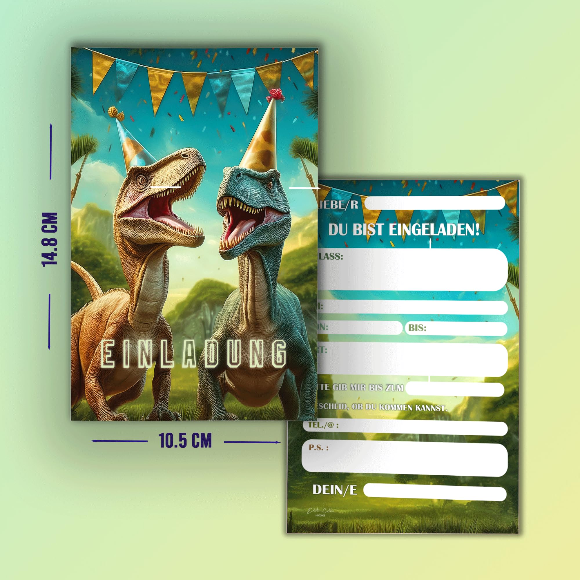 Edition Colibri Set 10 Biglietti D'Invito Compleanno Per Bambini Con Tema Dinosauro E Spazio, Formato A6 - 3