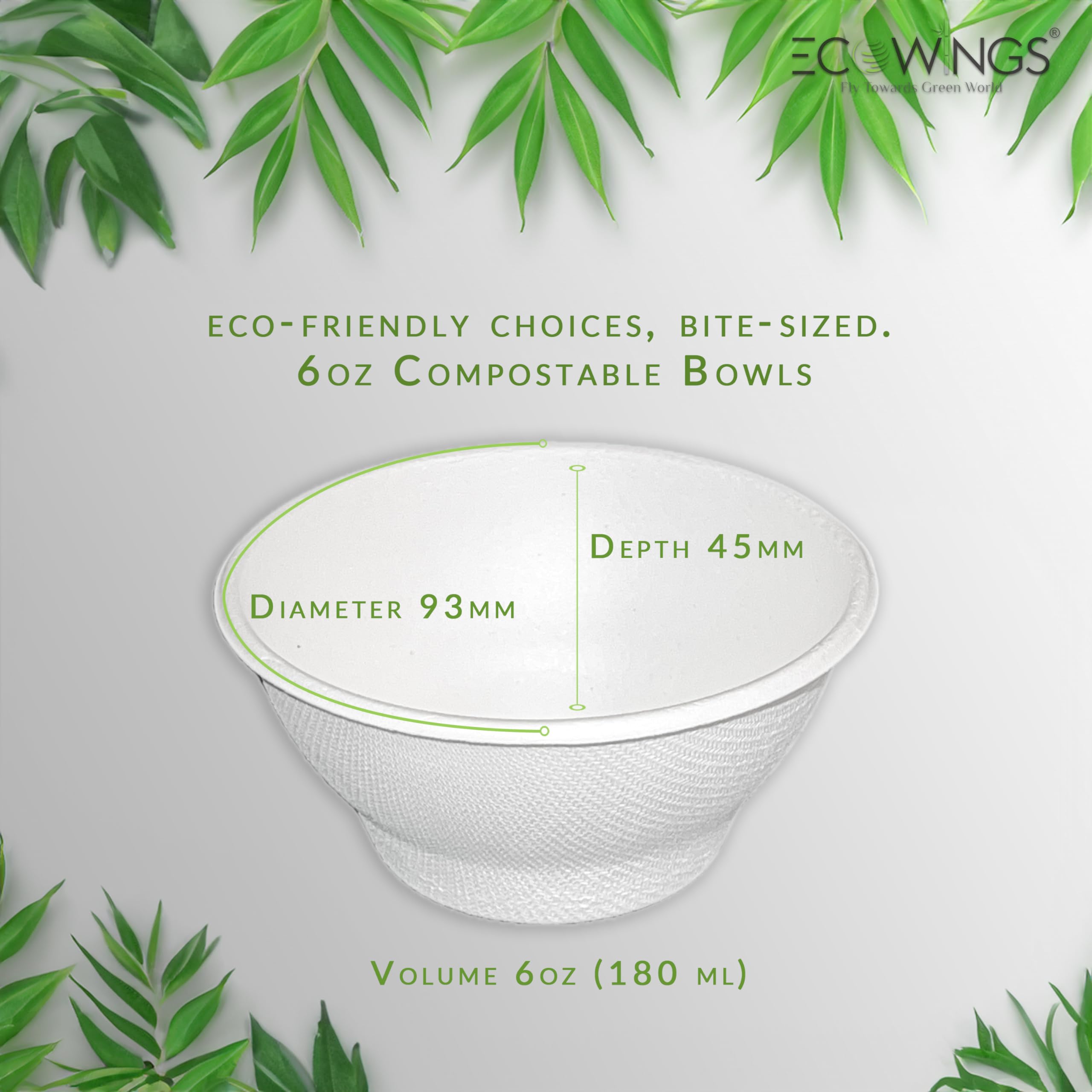 ECOWINGS X-Small 6oz (180ml) Bagasse Disposable Bowls: Stylish, Sustainable, Eco-Friendly Compostable Serving Bowls - Image 3