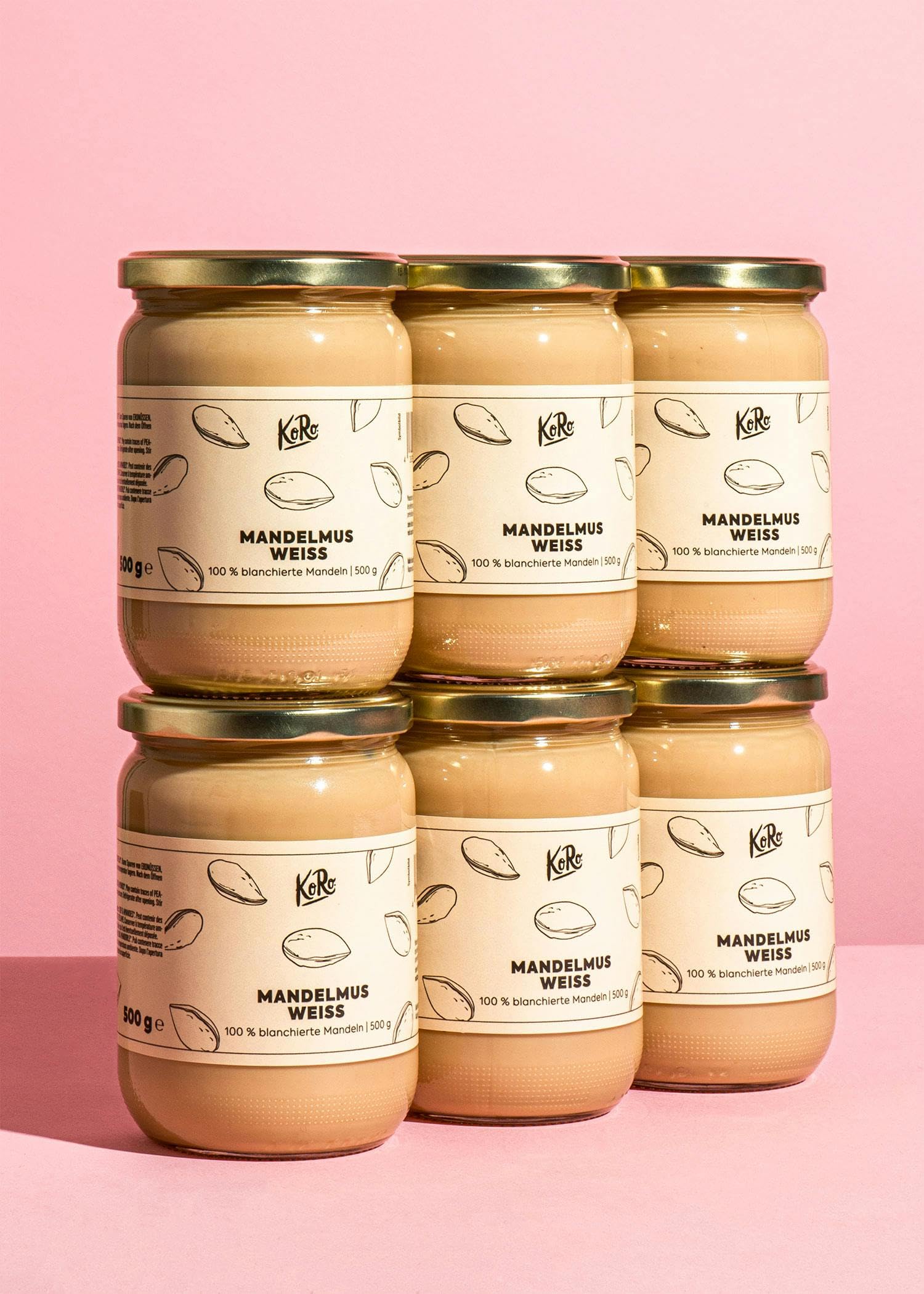 KoRo - Crema di mandorle bianca 6 x 500 g - Crema di noci vegane 100% mandorle senza additivi