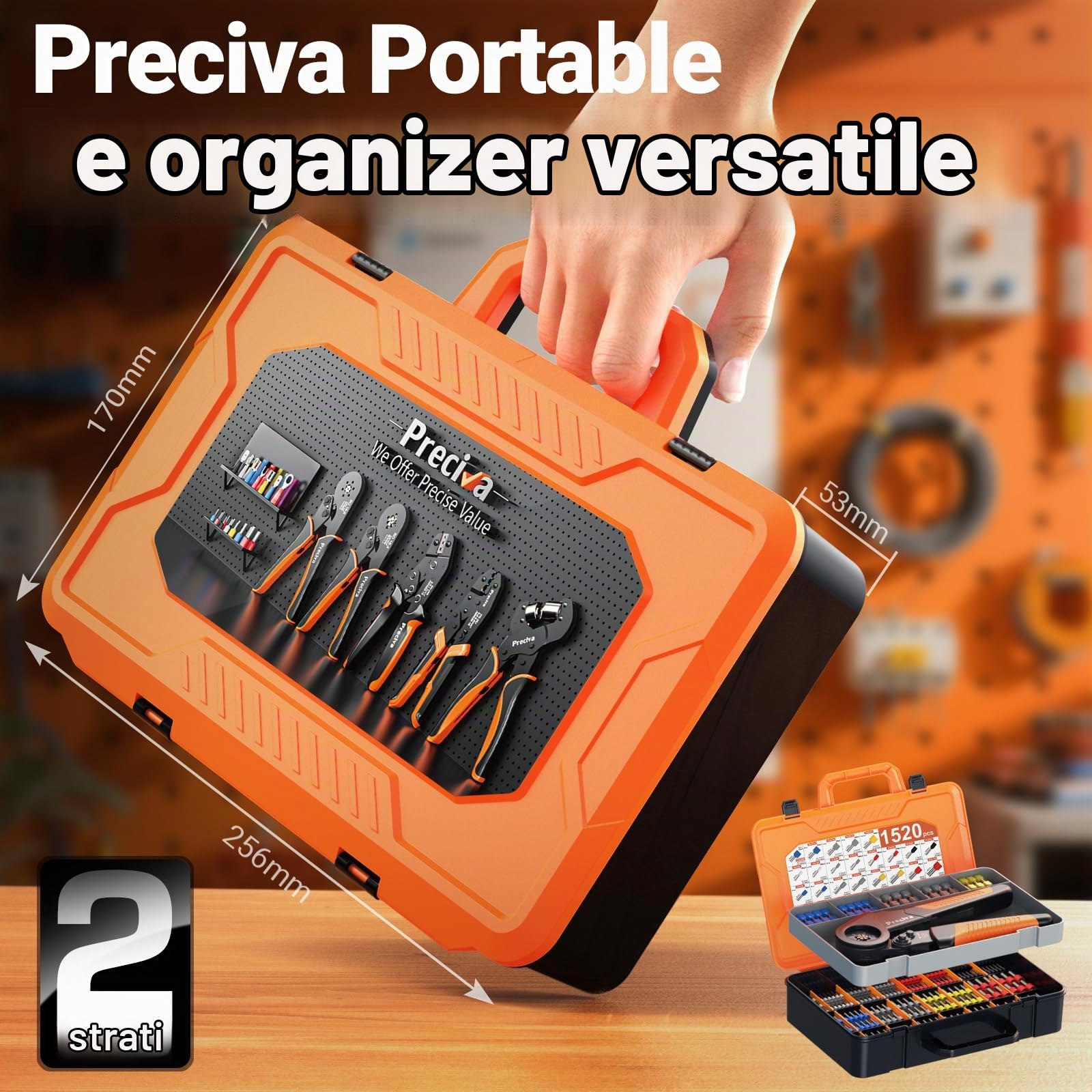 Pinza Crimpatrice con1520pezzi,Capicorda Da 0,08-16mm² ，Pinza Capicorda Regolabili，Puntalini Elettrici,Crimpatrice Puntalini，Per Uso Industriale E Fai-Da-Te,Terminali Elettrici A Crimpare