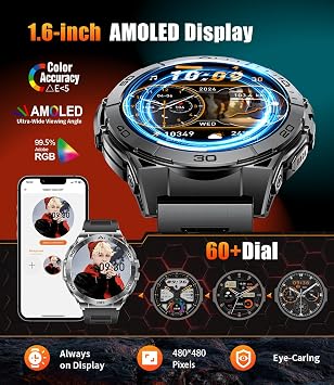 LIGE Smart Watch for Men,1.6 AMOLED Screen /600mAh Battery/5ATM Waterproof Smartwatches (Answer/Dial Calls) Fitness Tracker with Heart Rate/Sleep Tracking/Blood Oxygen for Android/iOS Black