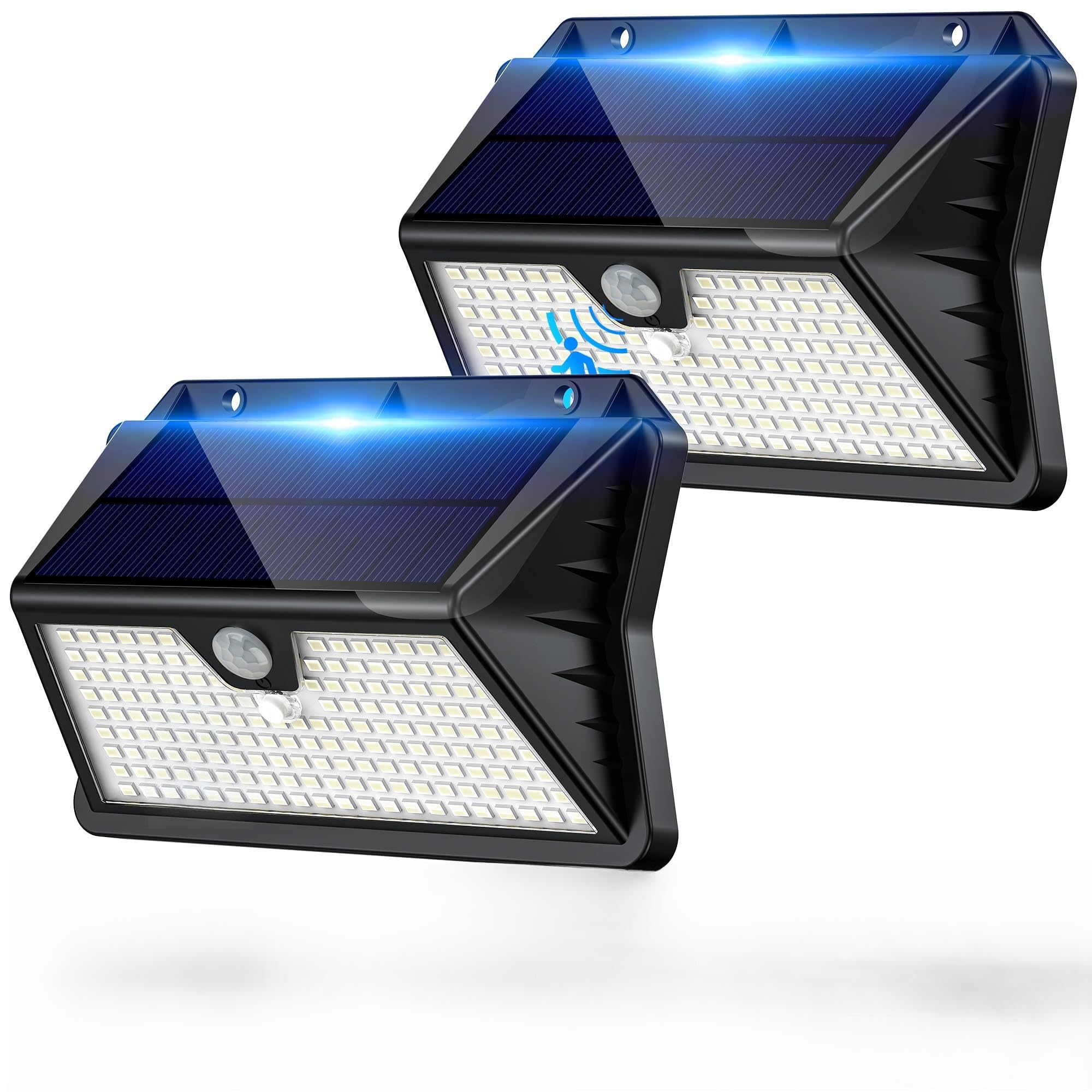 Faretto LED da Esterno Solare, Luci Solari da Giardino 3 Modos Lampada Solare da Esterno con Sensore di Movimento IP65 Impermeabile Luce da Esterno per Parete, Garage (2 Pezzi Bianco Freddo)