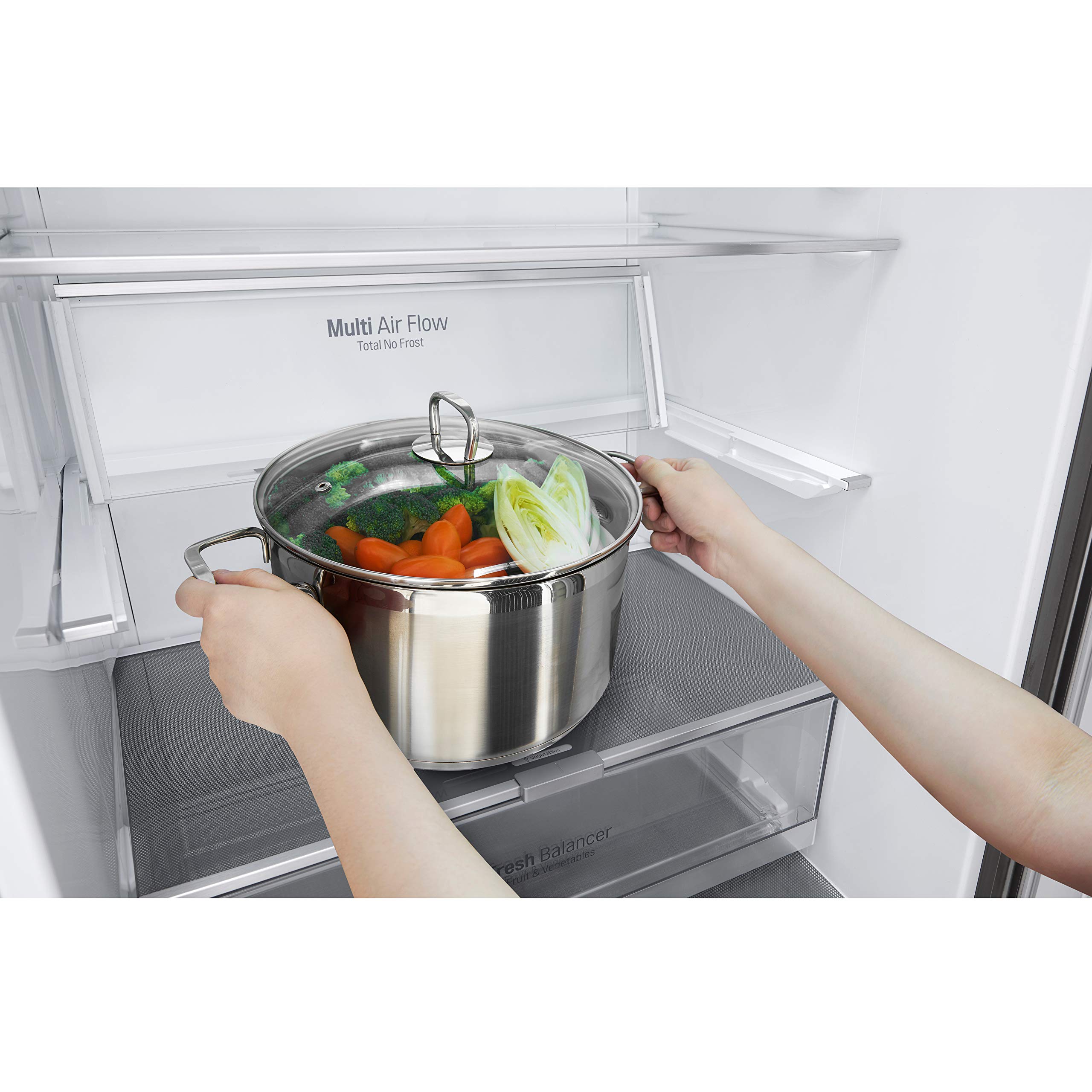 LG GBB567PZCMB1 - Réfrigérateur Combi No Frost, 185 cm, 499 L, Réfrigérateur LG avec congélateur, Réfrigérateur avec fonction DoorCooling, Compresseur Smart Inverter et App, Couleur Inox Anti-traces