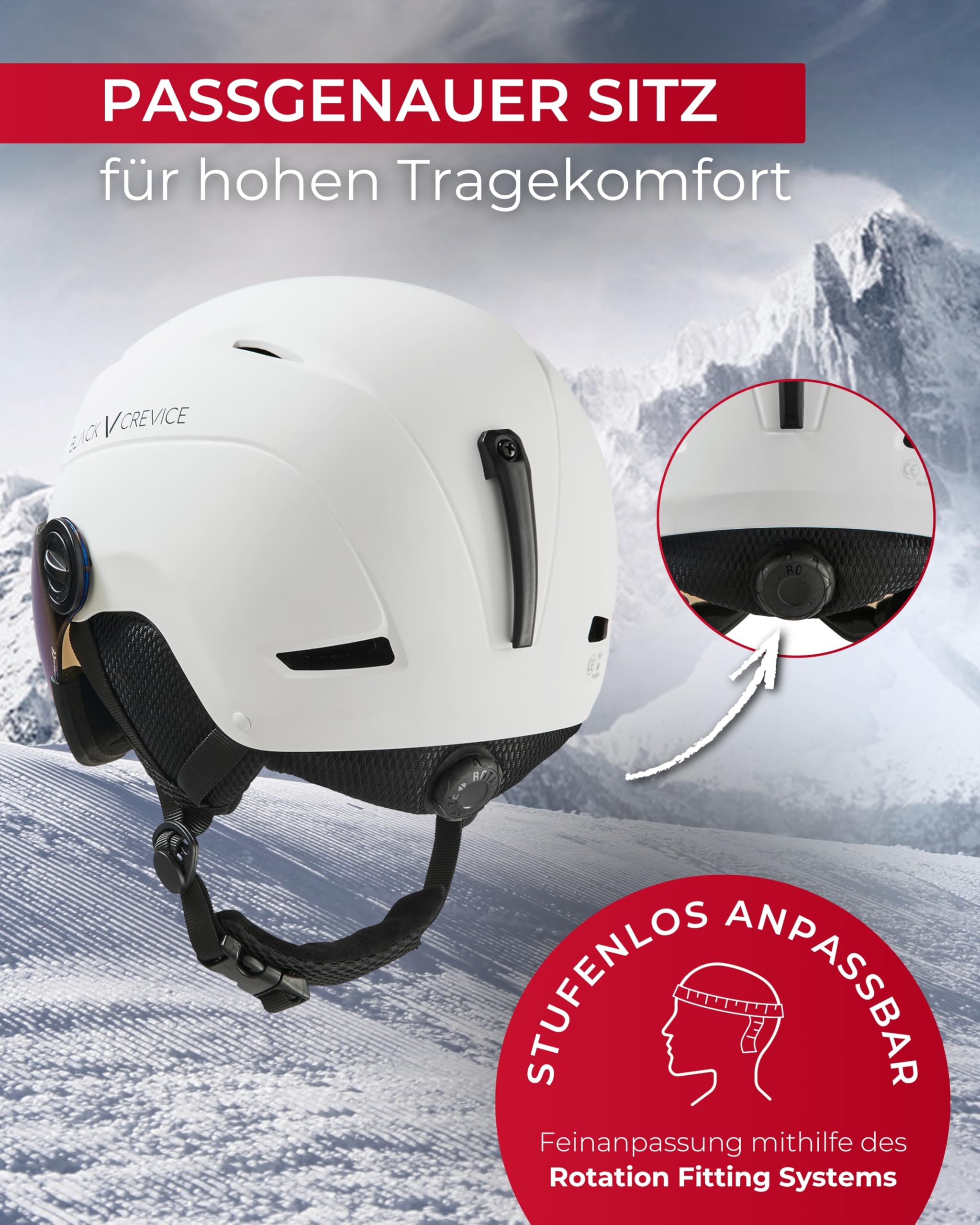 BLACK CREVICE Skihelm Colorado mit Visier I Größen S-L I Snowboard- & Hybrid-Helm mit 100% UV400 Schutz I Stufenlos verstellbar I Robuste ABS-Hartschale & EPS-Innenschaum