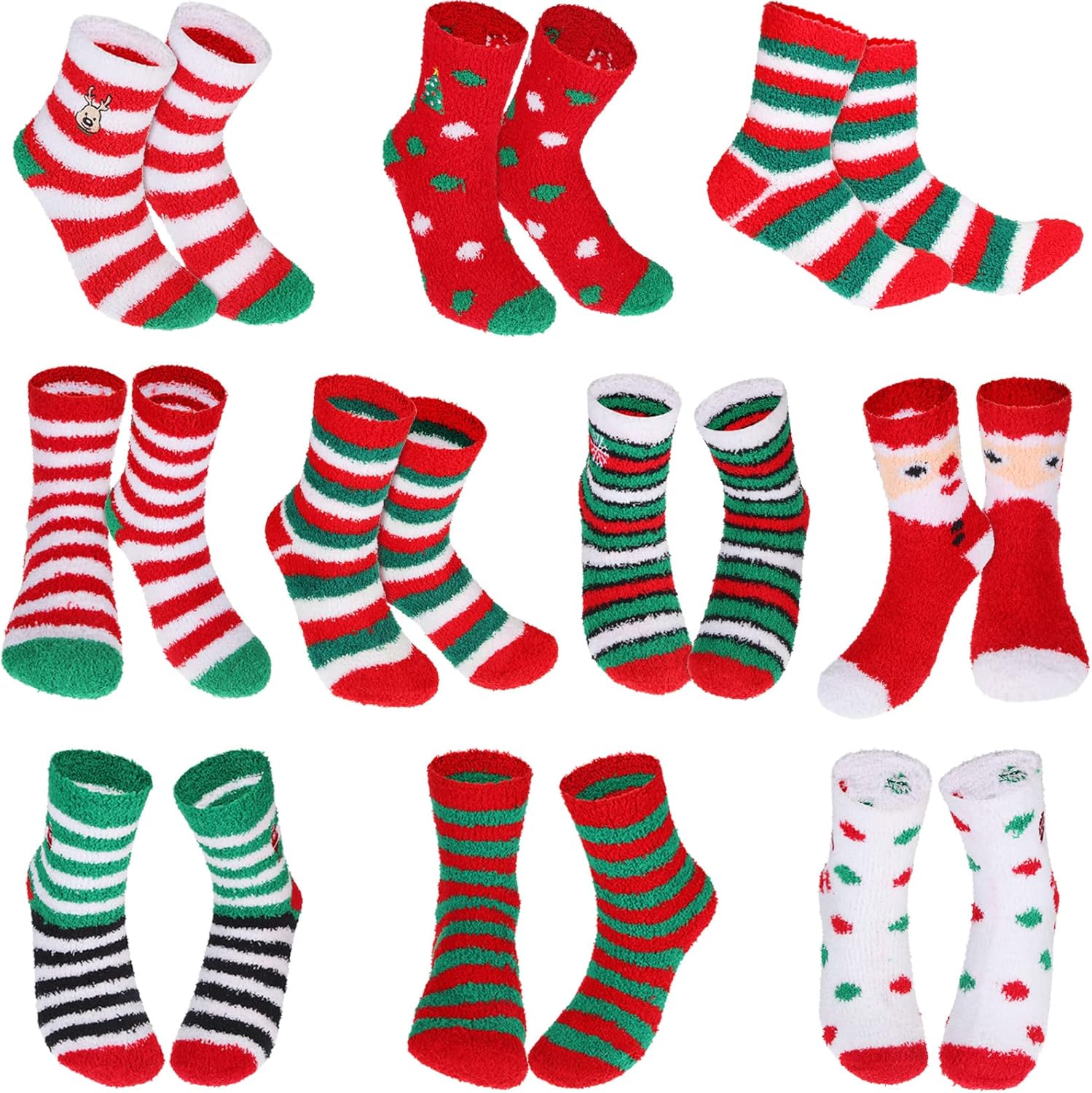 SATINIOR 10 Pairs Christmas Fuzzy Socks for Women and Girls Gifts Fluffy Holiday Winter Colorful Xmas Warm Slipper Soft Socks Unisex