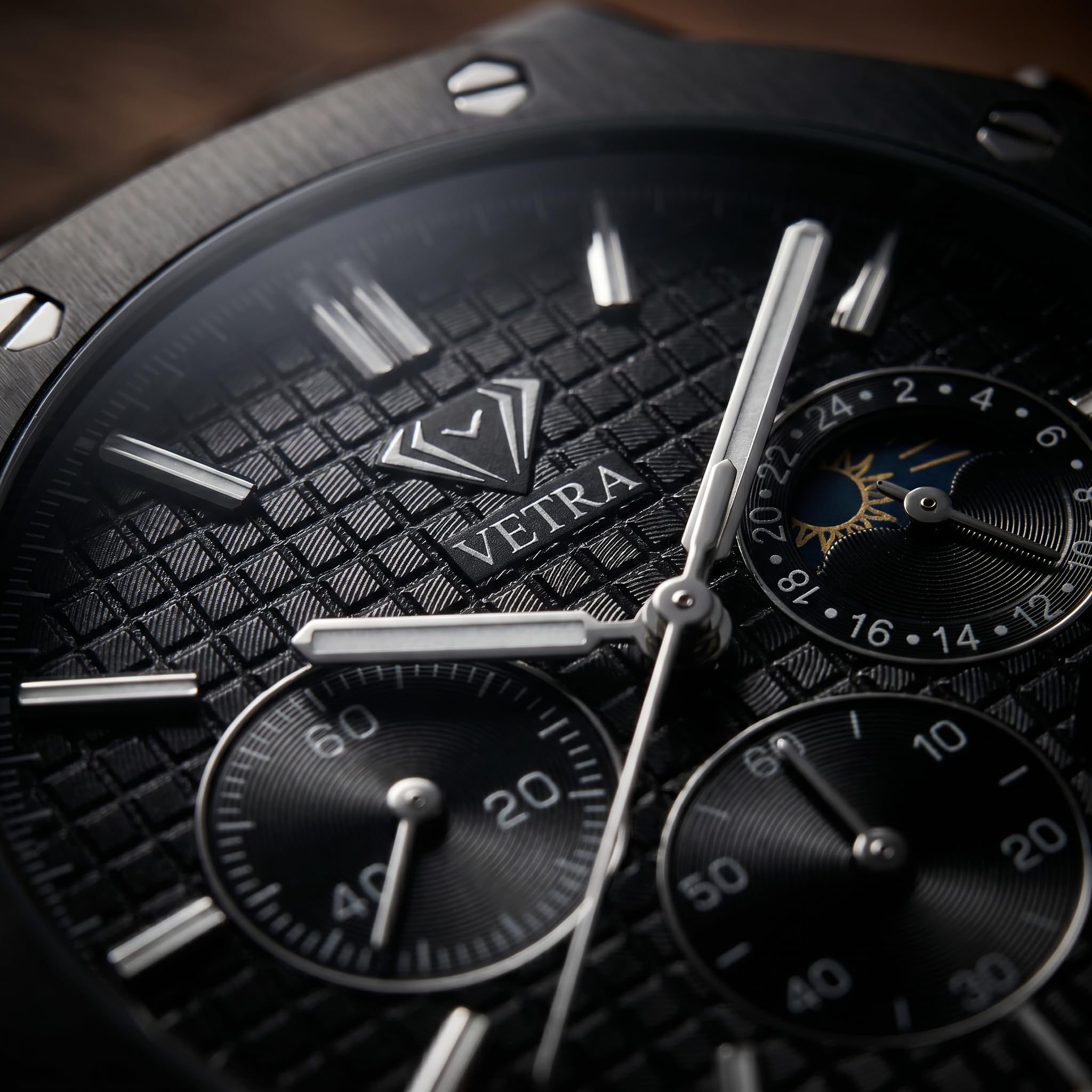 Vetra Orologi da uomo ottagonali di lusso multifunzione orologi per uomo analogico fasi lunari quadrante nero in acciaio inossidabile luminoso 30 m impermeabile data regalo per uomo Relojes para