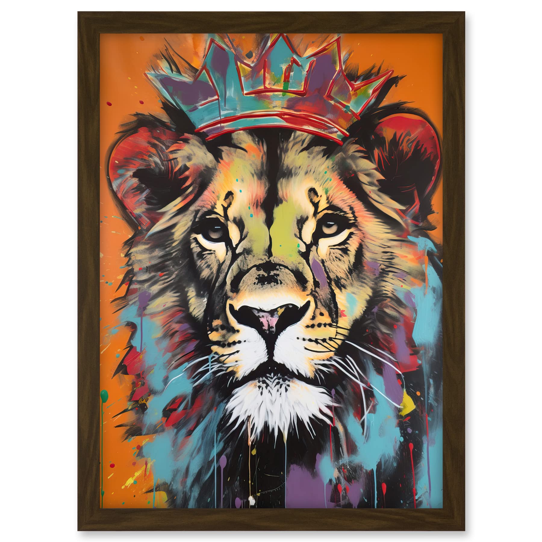 Artery8 Lion Wearing Crown Jungle King Animal Portrait Artwork Framed A3 Wall Art Print