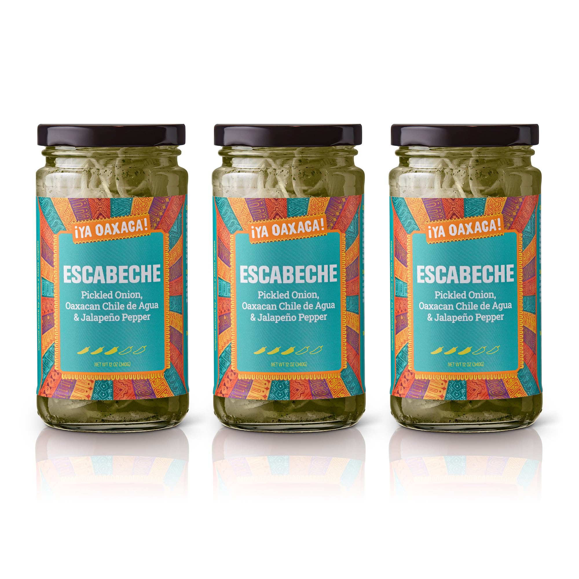 Ya Oaxaca - Escabeche - Pickled Onion, Oaxacan Chile de Agua, & Jalapeno Pepper - Enjoy on Tacos & Sandwiches or with Grilled Chicken, Pork, & Veggies - Vegan, Non-GMO, Gluten Free - 12oz (Pack of 3)