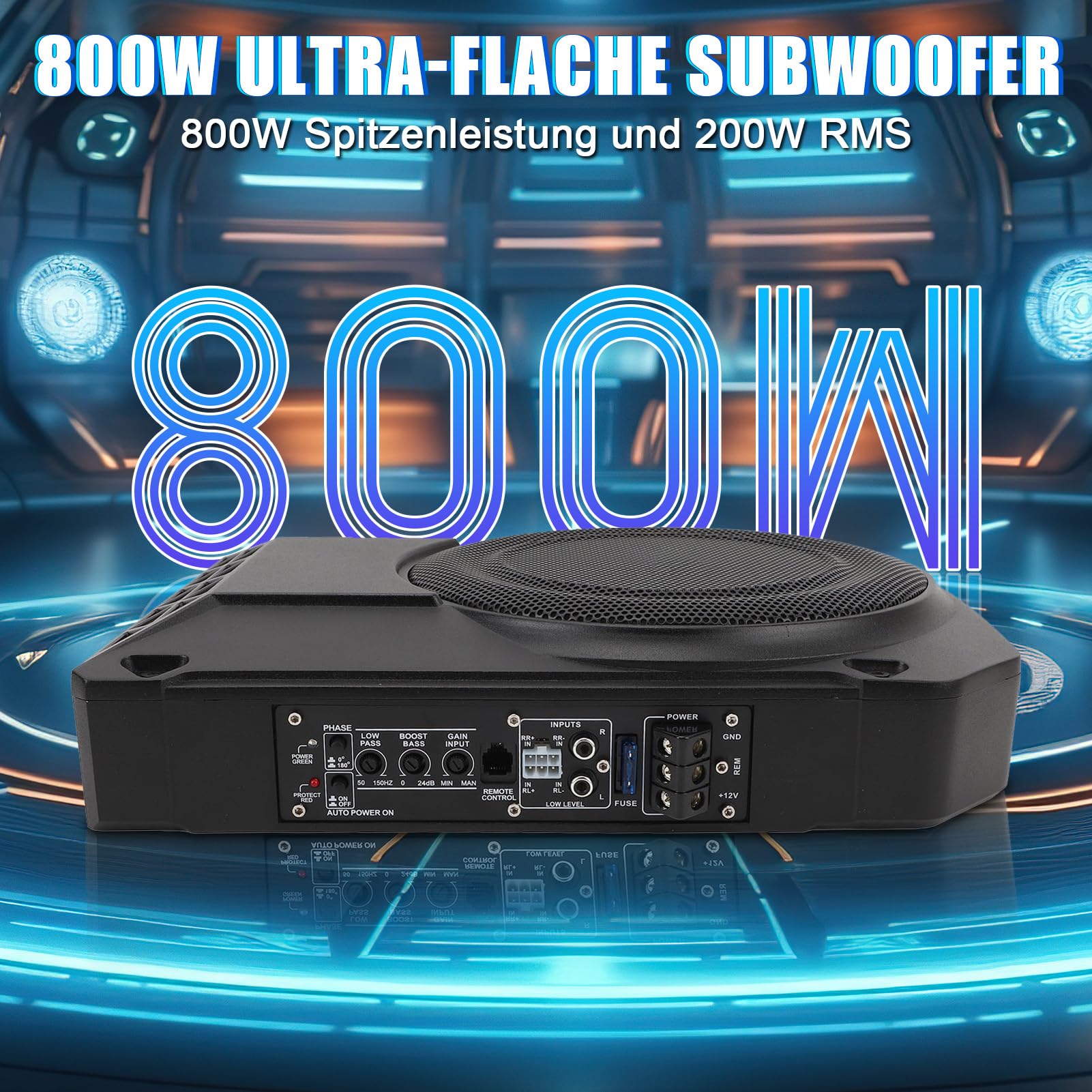 10 Zoll Aktiv Subwoofer Unter Sitz Car Audio Bassbox 800W 2.5 Ohm Ultra Flach Aktiver Auto Subwoofer Mit Verstärker Mit Controller Tiefton Lautsprecher Fahrzeug Sound System Car Truck SUV