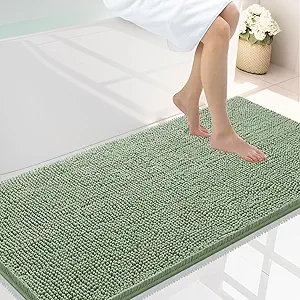 Smiry Luxury Chenille Bathroom Rugs 44x24, Extra Soft and Absorbent Shaggy Bath Mat, Machine Washable, Non-Slip Plush Carpet Runner for Tub, Shower, and Floor, Home Decor Accessories, Sage Green