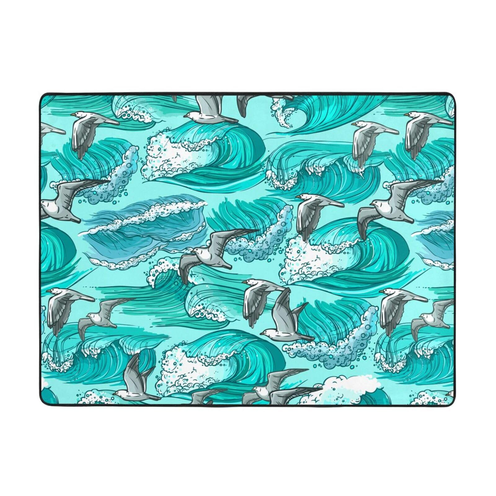 Onde Schizzo Gabbiano Uccelli, Tappeto grande antiscivolo per soggiorno e camera da letto, 160 x 120 cm.