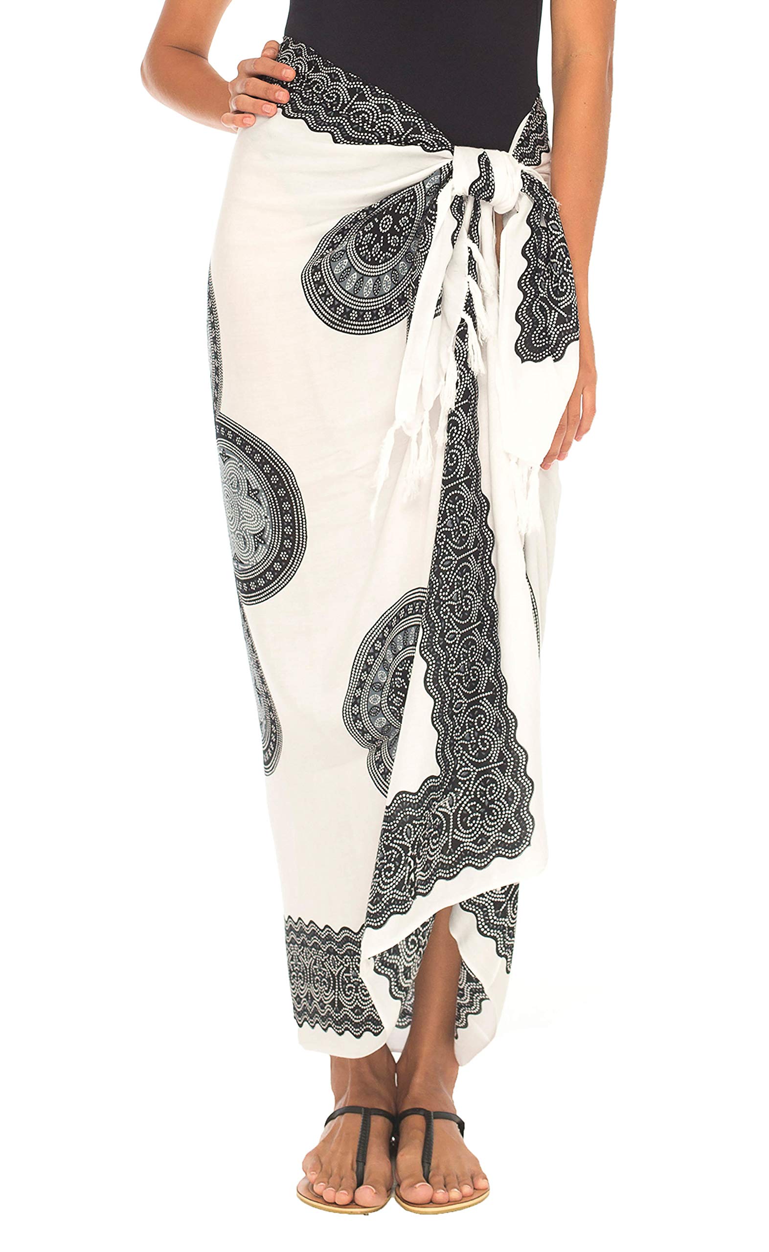 SHU-SHIWomens Beach Swimsuit Cover Up Flower Sarong Wrap with Coconut Clip