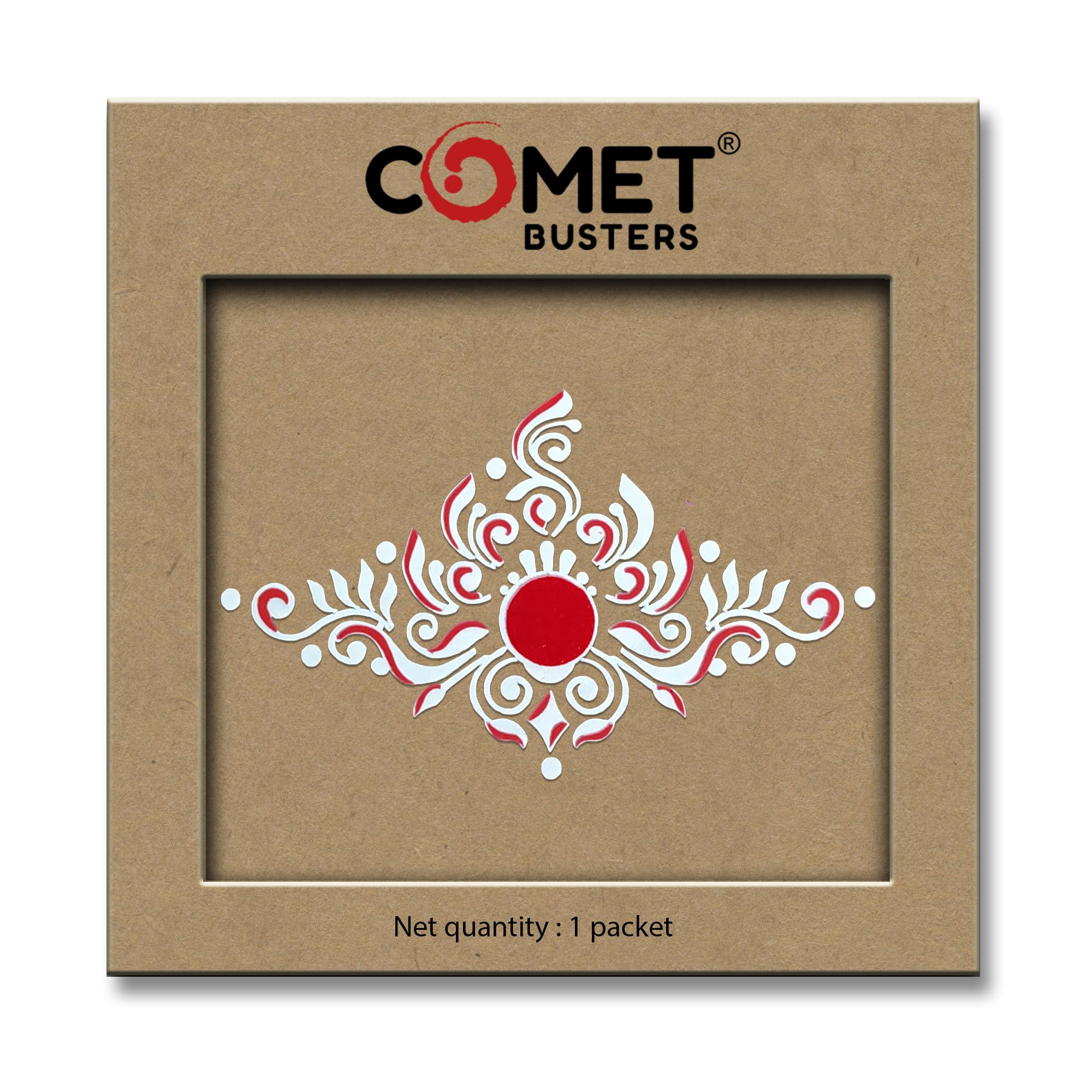 Comet Busters® Bridal Kolka Bengali Bindi – Red Center with White Designer Pattern – Forehead Sticker for Wedding (BIN2310)-image-48