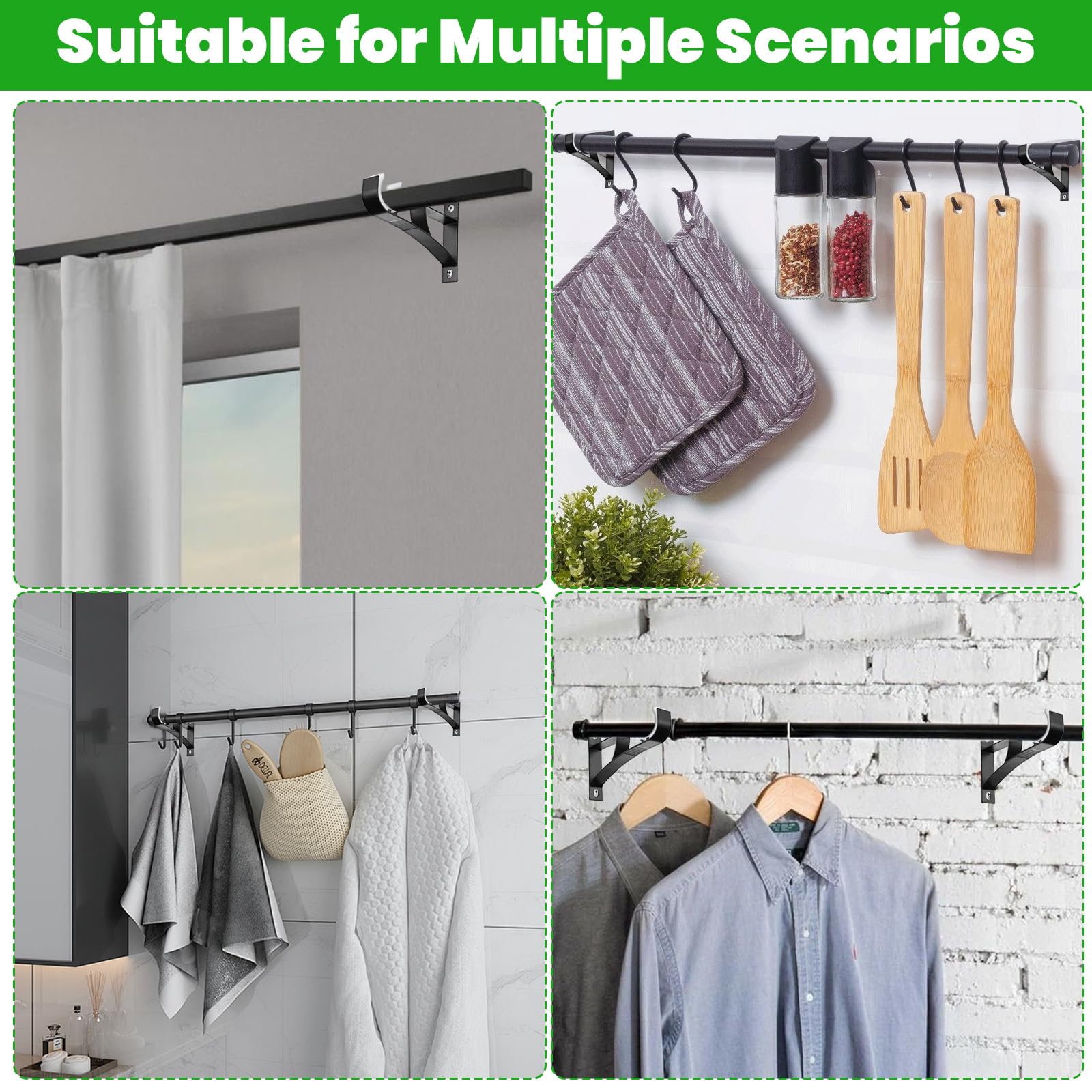 Lot de 24 supports de tringle à rideaux robustes avec vis, supports muraux pour tringle à rideau – Convient aux tringles à rideaux de 2,5 cm, alliage d'aluminium noir avec plastique ABS